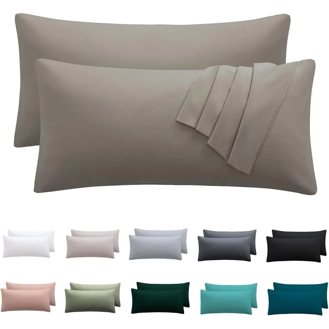 Kissenbezug 40 x 60 2er Set - kopfkissenbezug 40x60 cm Taupe, 100% Mikrofaser kissenbezüge mit Reißverschluss, Weich un…
