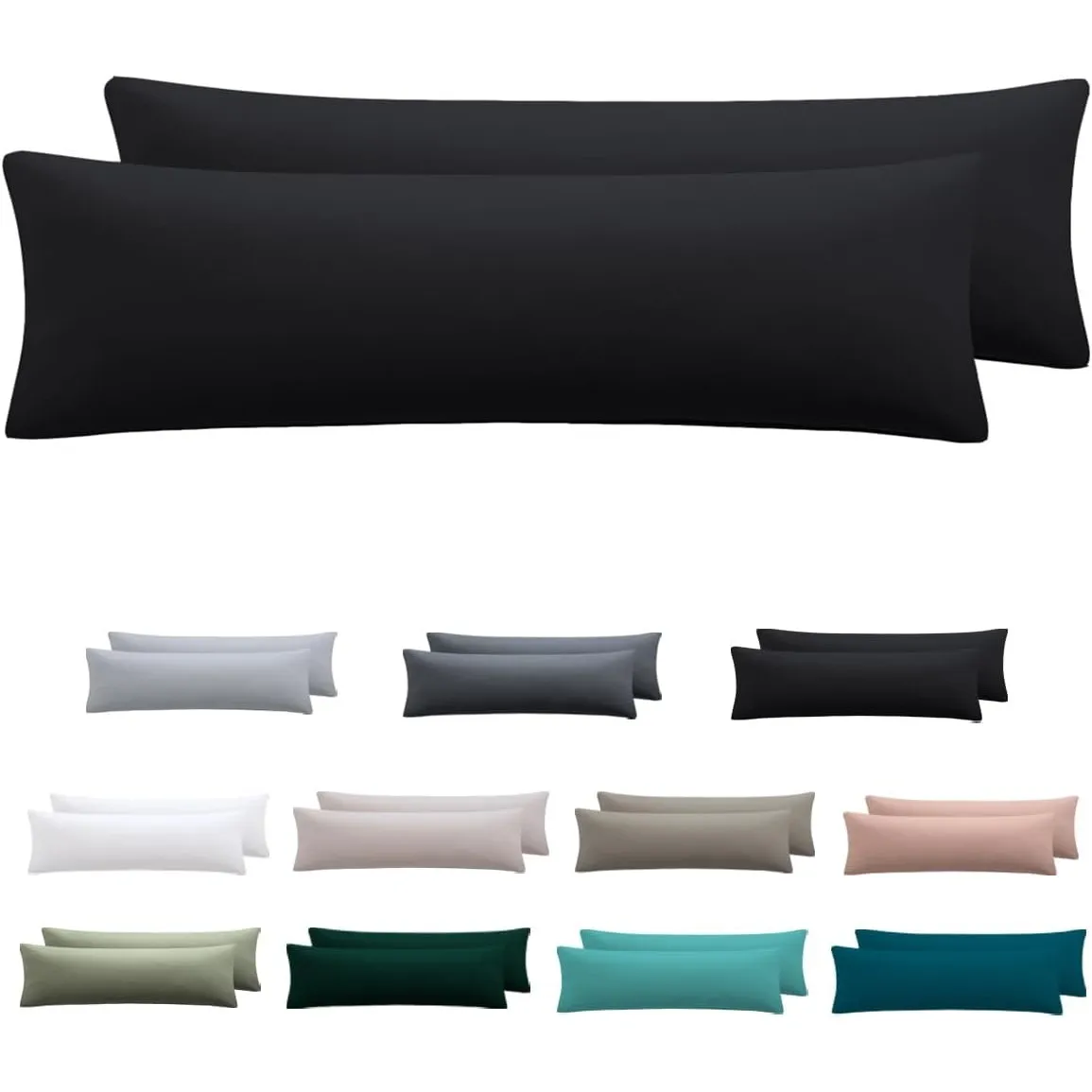 Seitenschläferkissen Bezug 40 x 145 2er Set - Kissenbezug 40x145 cm Schwarz, 100% Mikrofaser kopfkissenbezug mit Reißve…