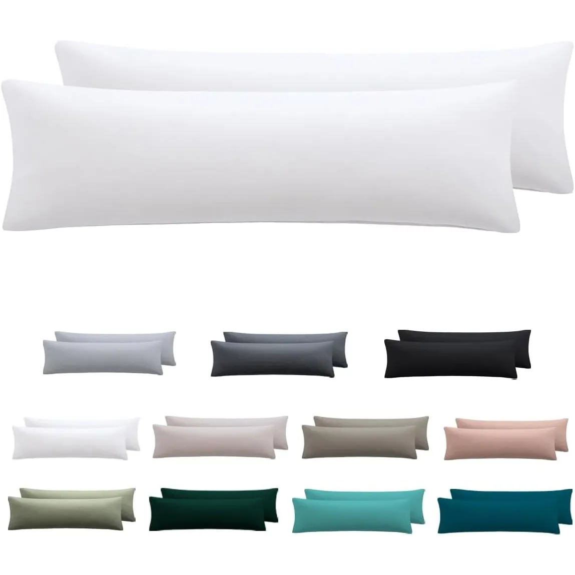 Seitenschläferkissen Bezug 40 x 145 2er Set - Kissenbezug 40x145 cm Weiß, 100% Mikrofaser kopfkissenbezug mit Reißversc…