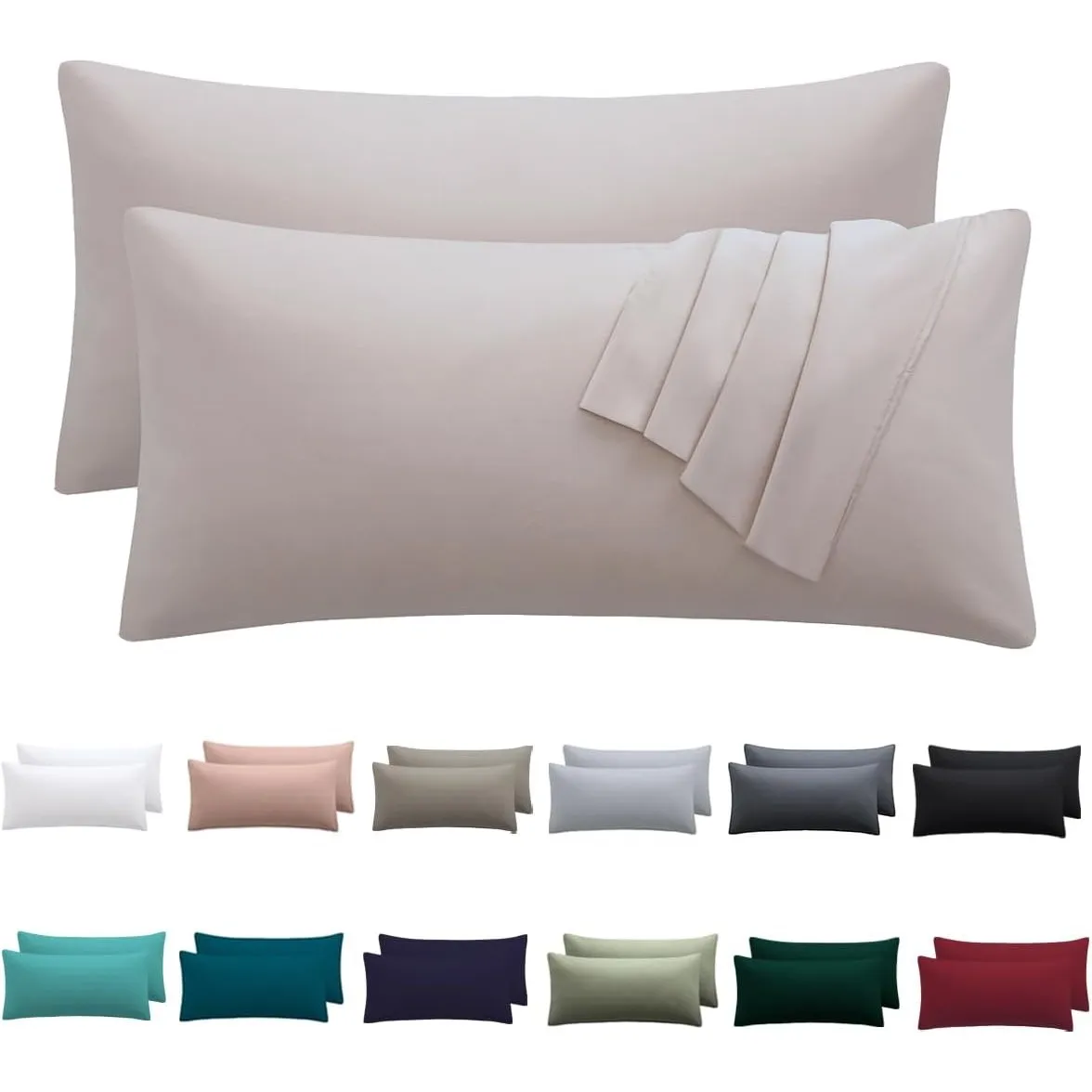 Kissenbezug 40 x 80 2er Set, Beige, 100% Mikrofaser | kopfkissenbezug 40x80cm mit Reißverschluss, kissenhülle weich & b…