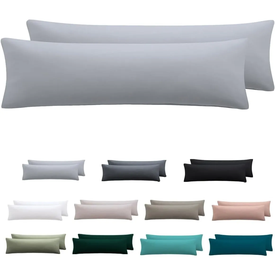 Seitenschläferkissen Bezug 40 x 145 2er Set - Kissenbezug 40x145 cm Grau, 100% Mikrofaser kopfkissenbezug mit Reißversc…