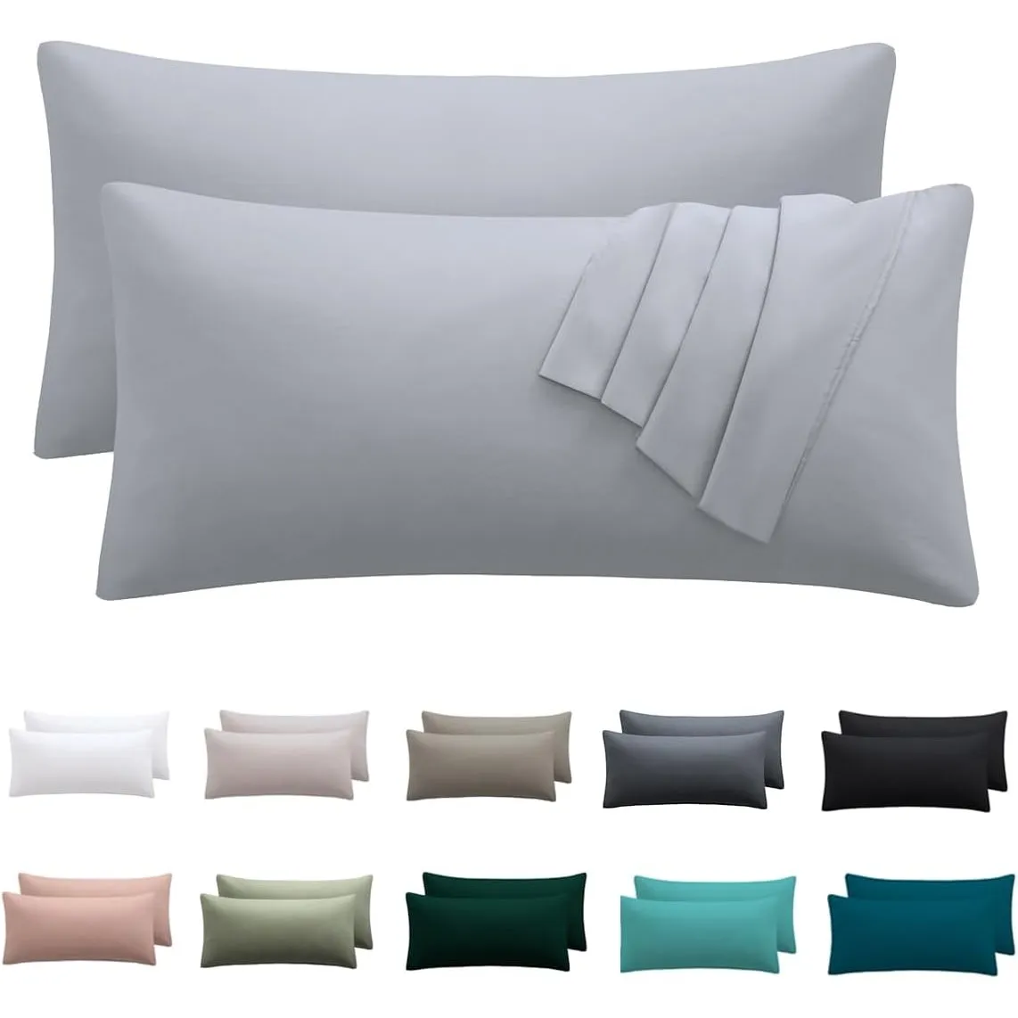 Kissenbezug 40 x 70 2er Set - kopfkissenbezug 40x70 cm Grau, 100% Mikrofaser kissenbezüge mit Reißverschluss, Weich und…