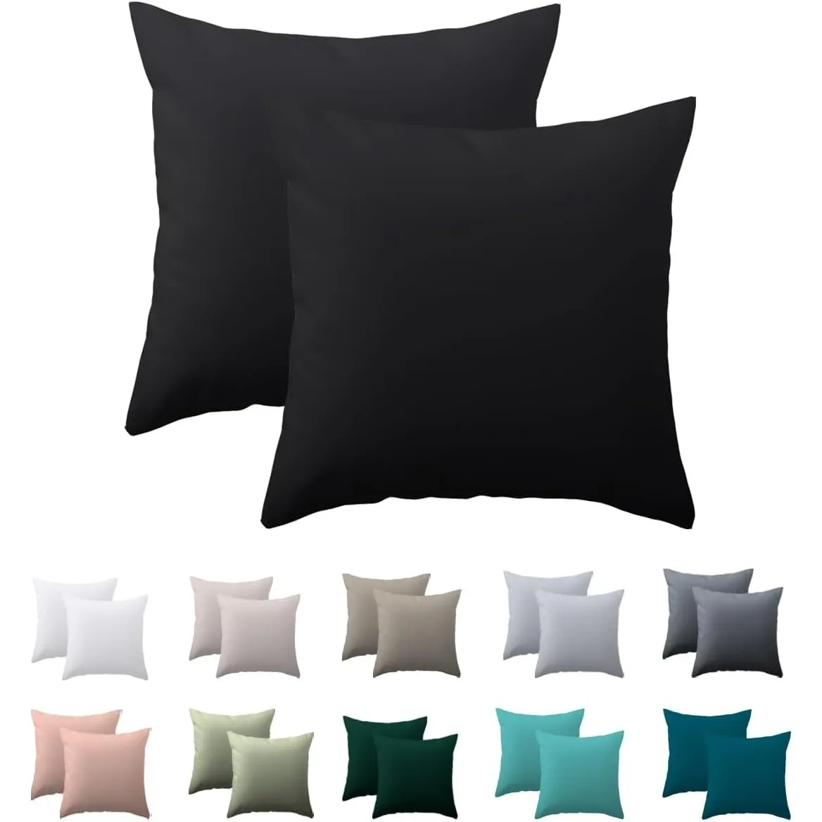 Kissenbezug 80x80 2er Set, Schwarz, 100% Mikrofaser