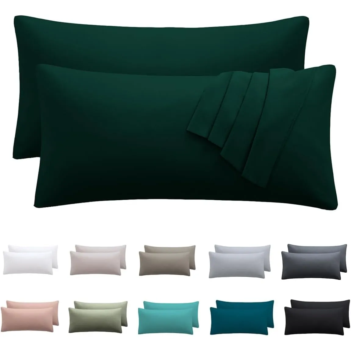 Kissenbezug 40 x 80 2er Set, Dunkelgrün, 100% Mikrofaser