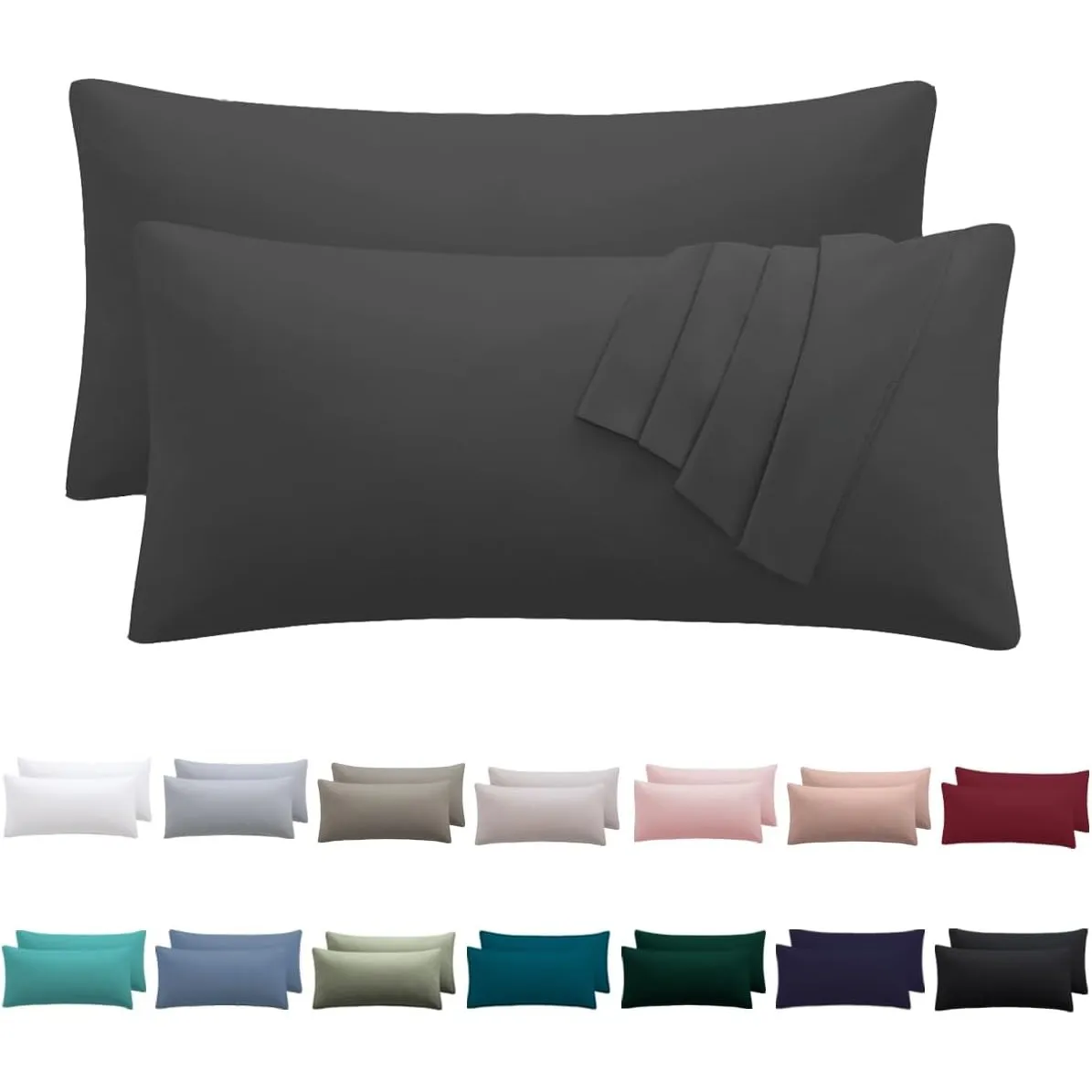 Kissenbezug 40 x 80 2er Set - kopfkissenbezug 40x80 cm Anthrazit, 100% Mikrofaser kissenbezüge mit Reißverschluss, Weic…