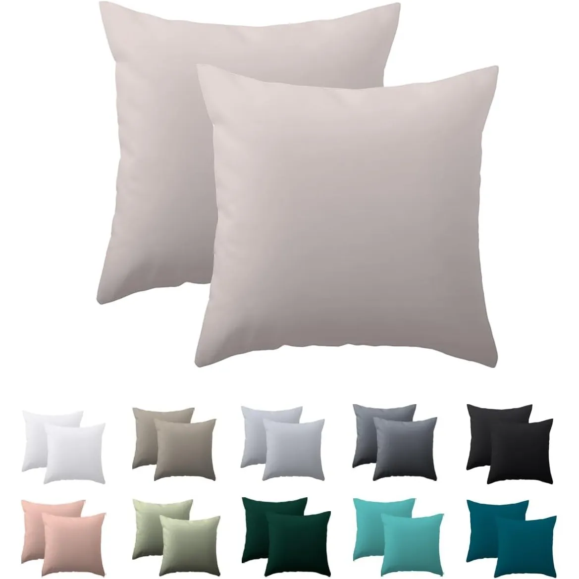 Kissenbezug 40 x 40 2er Set - kopfkissenbezug 40x40 cm Beige, 100% Mikrofaser kissenbezüge mit Reißverschluss, Weich un…