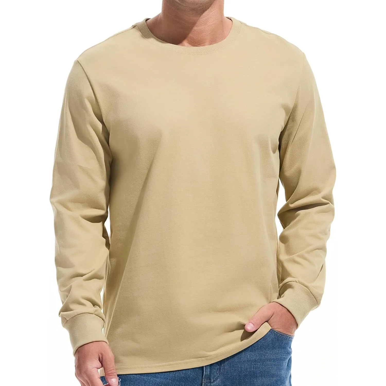 VEIISAR Herren Schwergewicht T-Shirt, Langarmshirt gebürstet - vorgewaschen