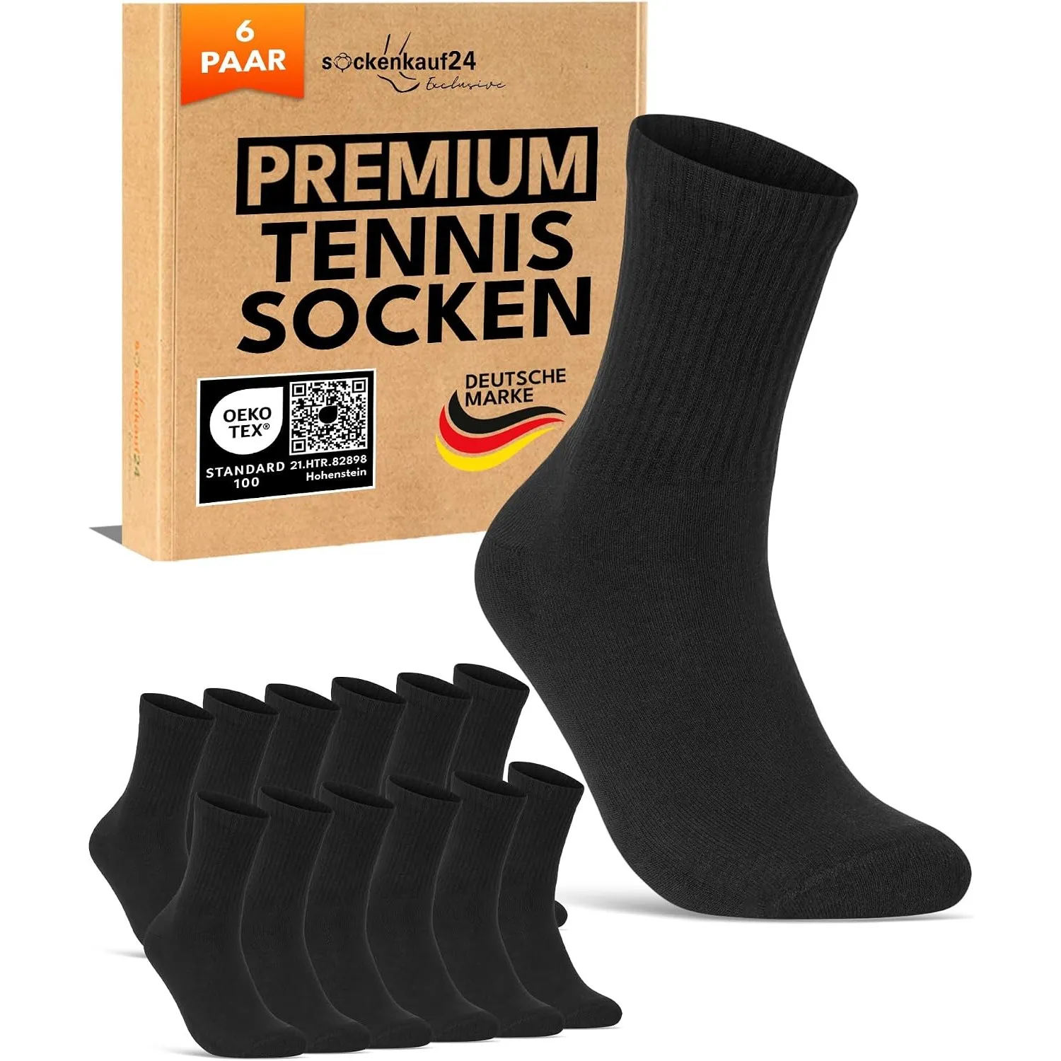 sockenkauf24 Herren Tennissocken (6 Paar) Sportsocken mit verstärkter Ferse & Fußspitze, gepolsterte Sohle Baumwolle At…
