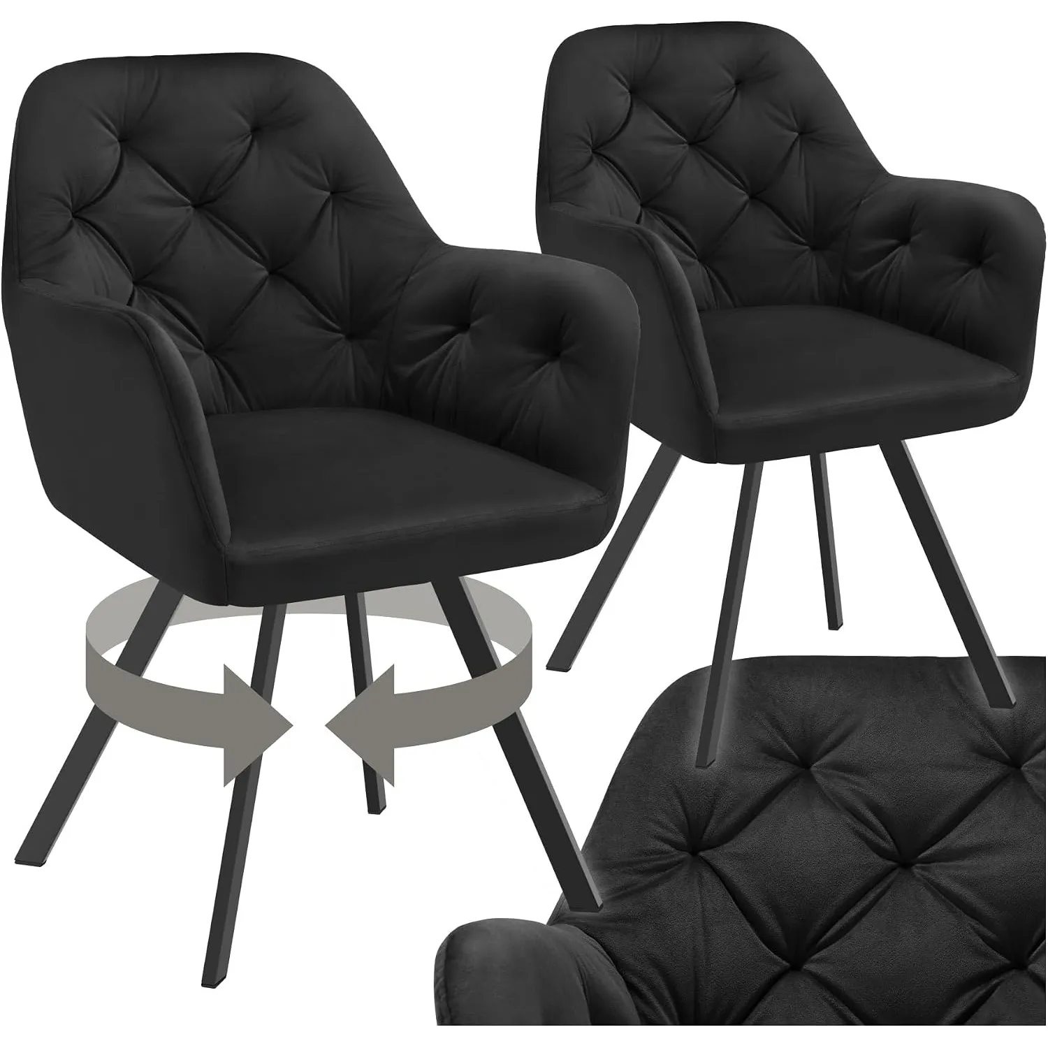 tectake® 2er Set Esszimmerstühle drehbar mit Armlehne, Samtstoff Drehstuhl ergonomisch, Möbel für Wohnzimmer, Stühle fü…