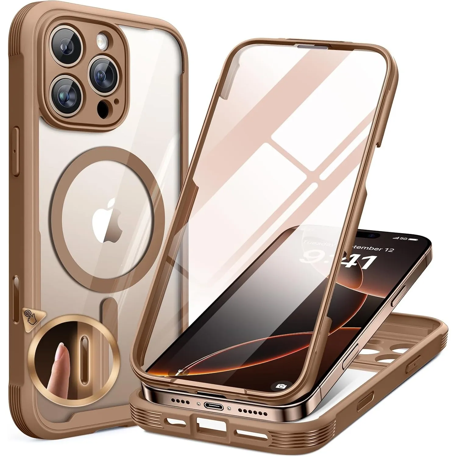 Miracase 360 Grad für iPhone 16 Pro Max Hülle mit Magsafe, Eingebaut Glas Schutzfolie, Komplettschutz HandyHülle Magnet…