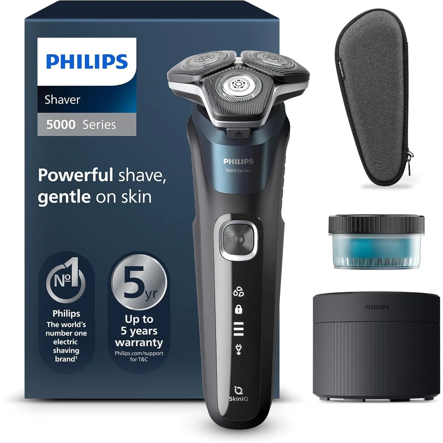 Philips Shaver 5000 – Elektrischer Rasierer für Herren: Nass- und Trockenrasur mit SkinIQ Technologie, ausklappbarer Tr…