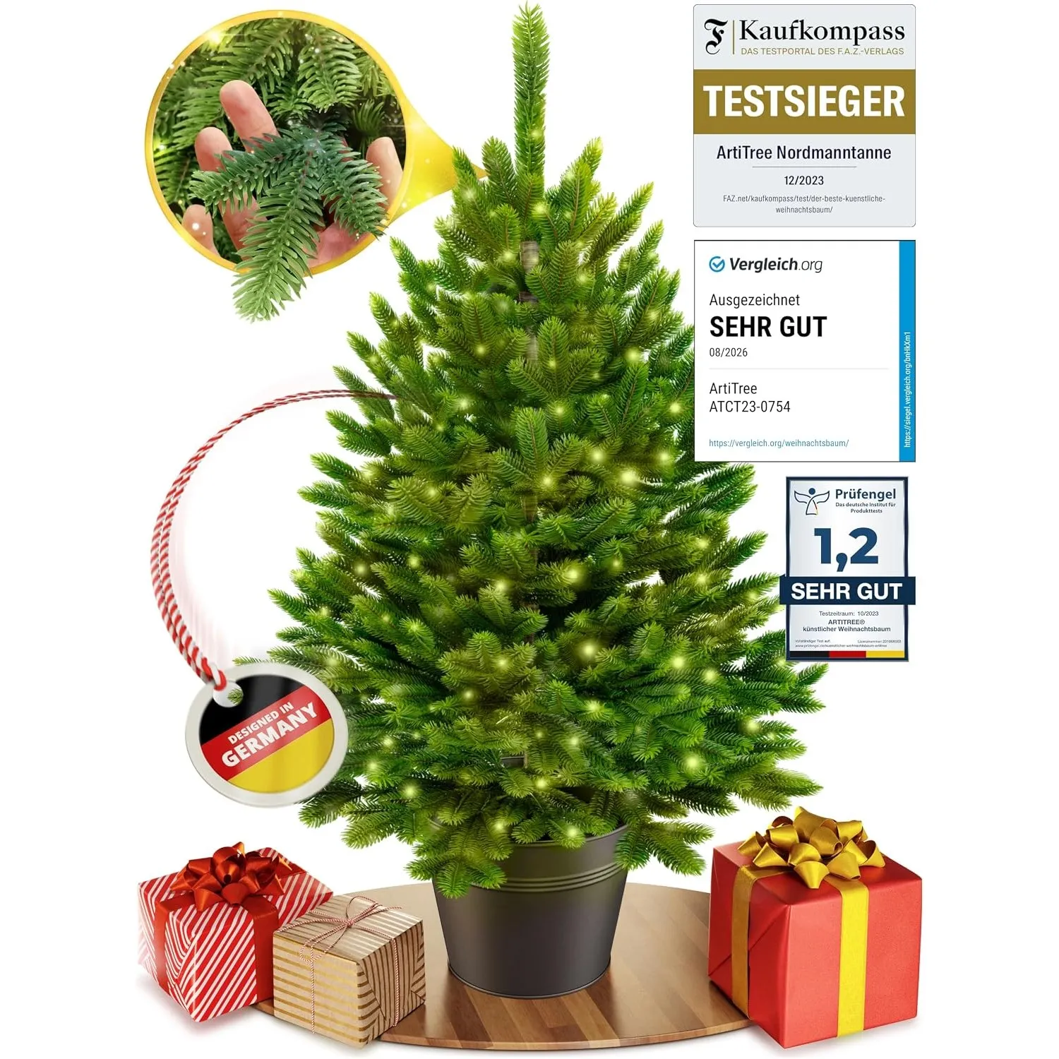 ArtiTree - Künstlicher Weihnachtsbaum 60cm im Topf mit LED - Christmas Tree für Innen, Kunstlich Baum für Weihnachtsdek…