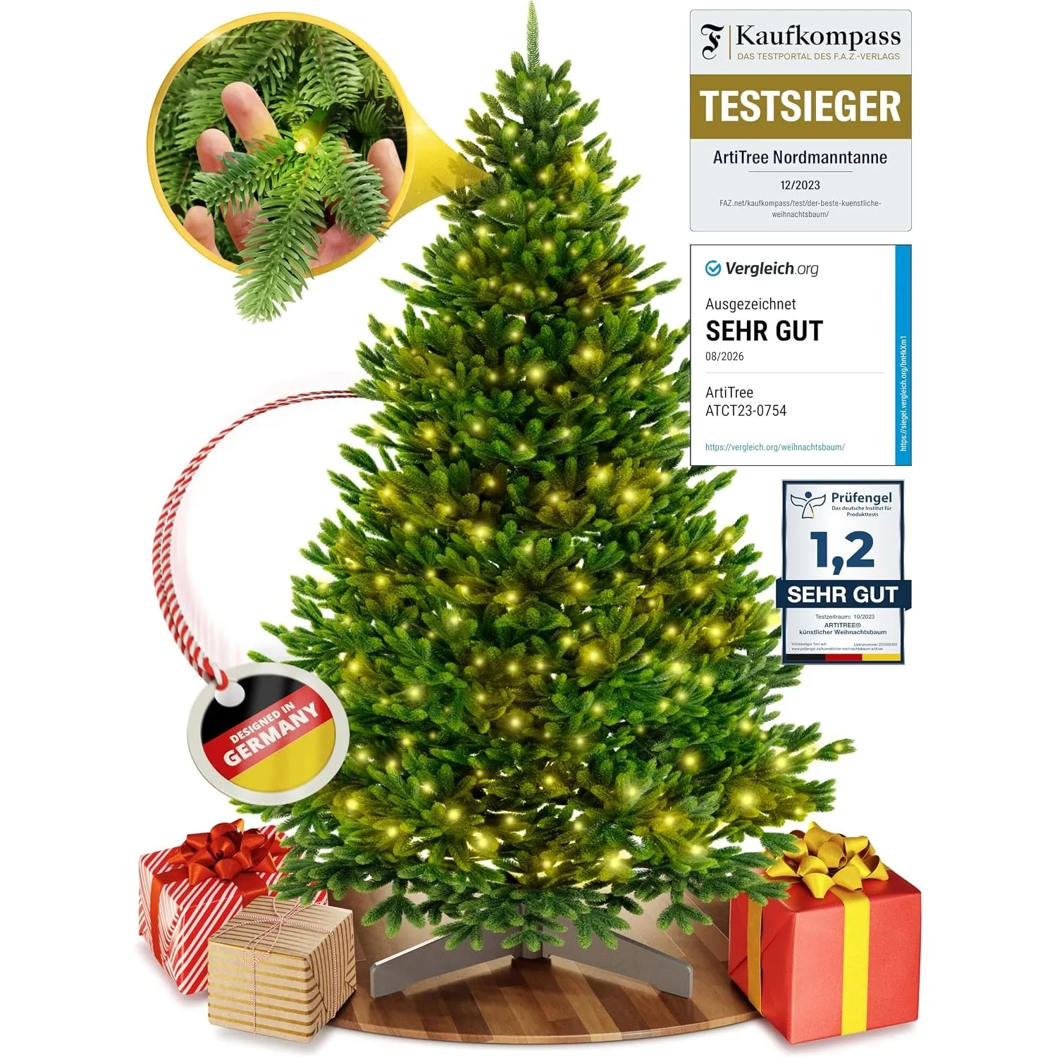 ArtiTree Künstlicher Weihnachtsbaum 150 cm – 100 % Spritzguss Nordfichte mit LED | Premium Tannenbaum naturgetreu inkl.…