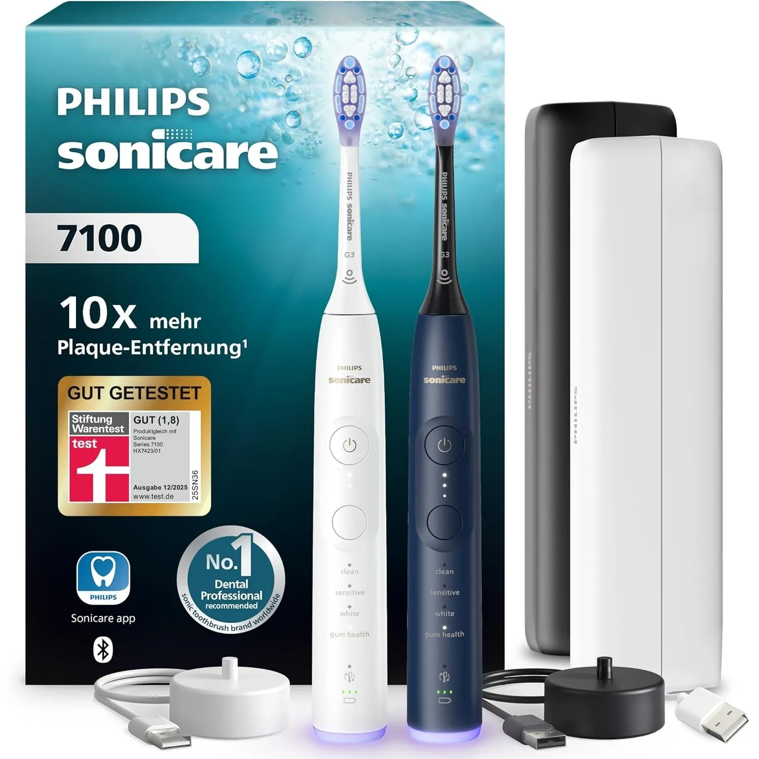 Philips Sonicare 7100 elektrische Zahnbürste, Schallzahnbürste mit App, 4 Putzmodi und 3 Intensitätsstufen, Andruckkont…