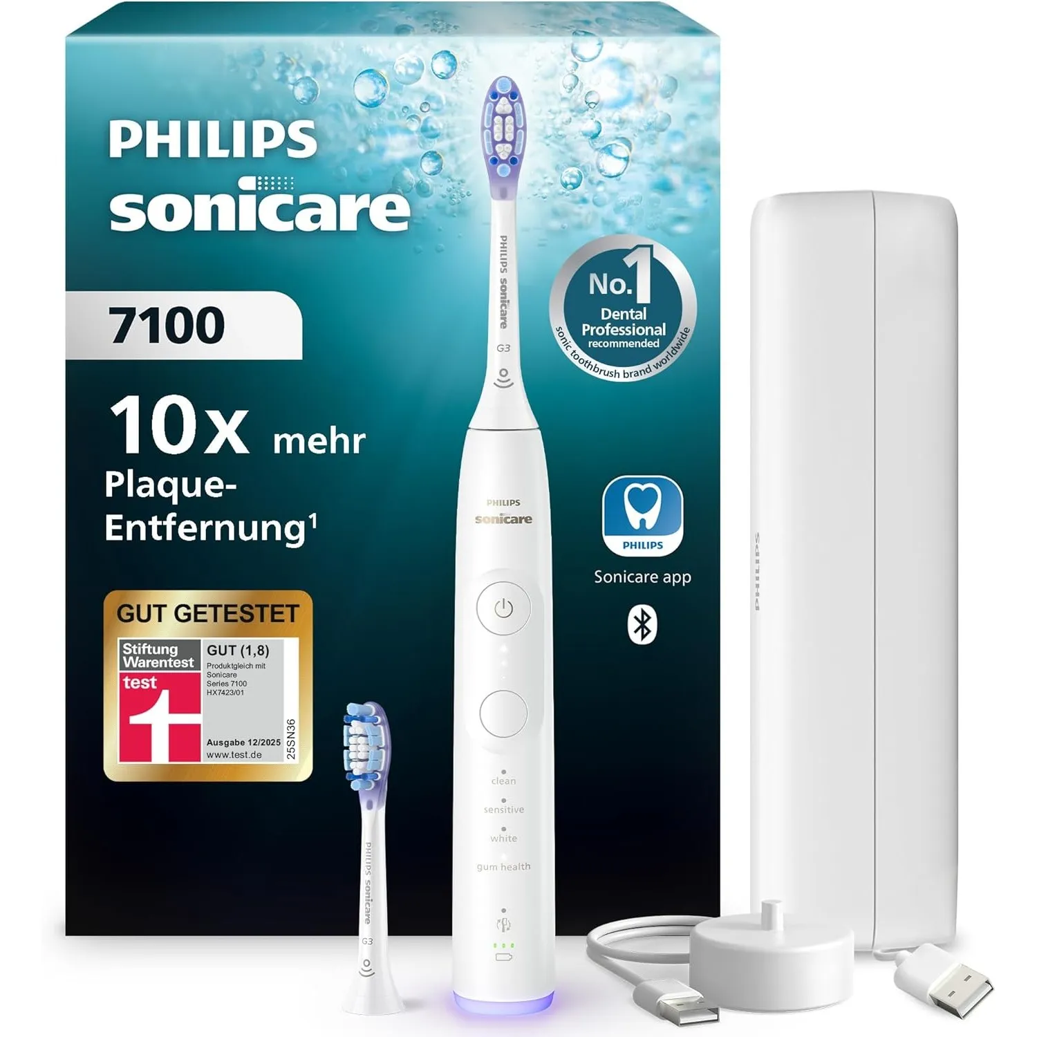 Philips Sonicare 7100 elektrische Zahnbürste, Schallzahnbürste mit App, 4 Putzmodi und 3 Intensitätsstufen, Andruckkont…