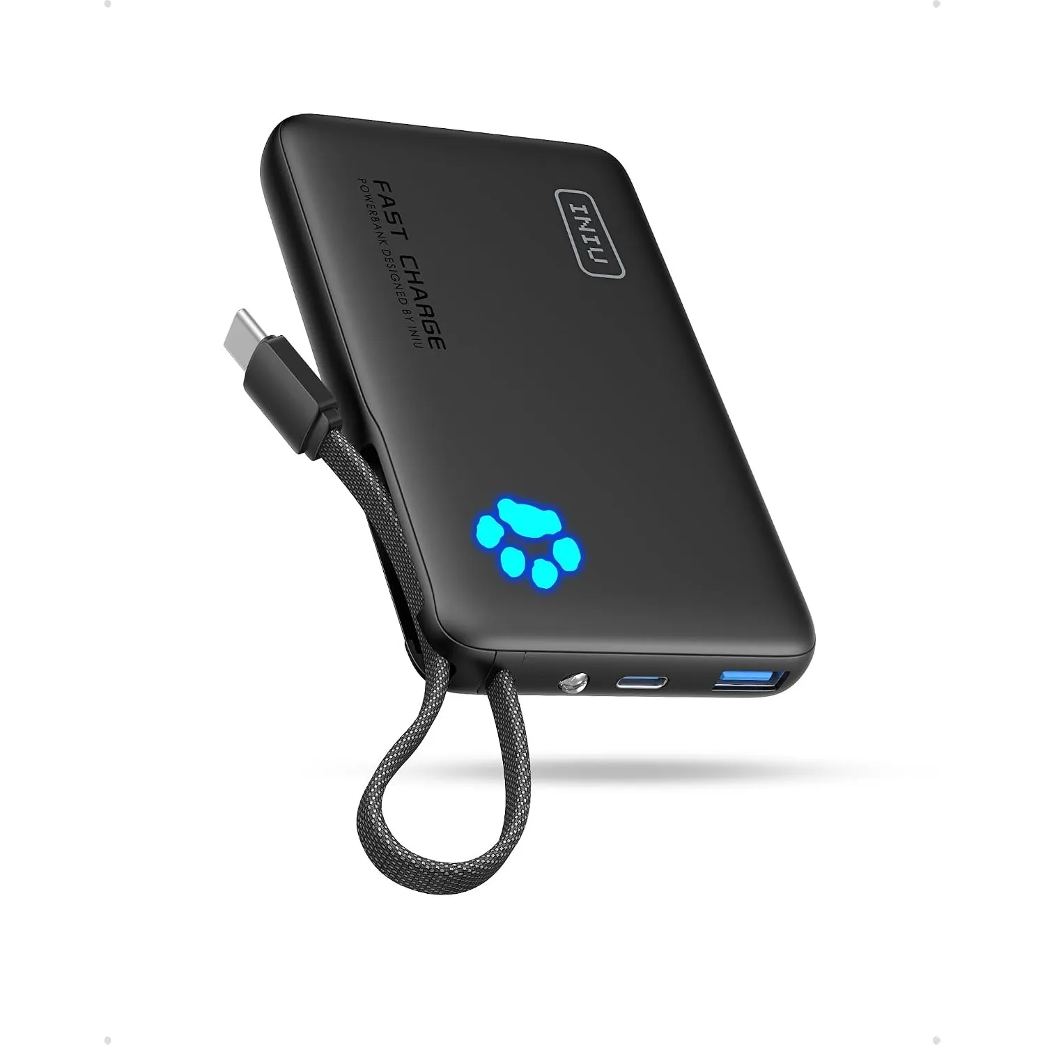 INIU 45W Power Bank, Ultra Klein 10000mAh mit Integriertem USB-C Kabel