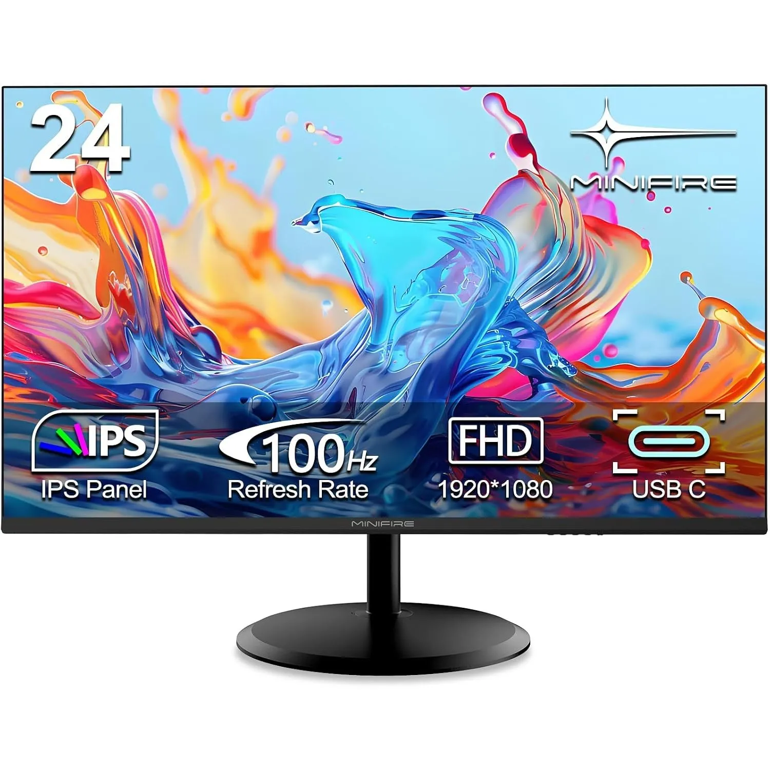 Minifire Monitor 24 Zoll, USB-C PC Monitor, FHD 100Hz, IPS,4000:1 Kontrast