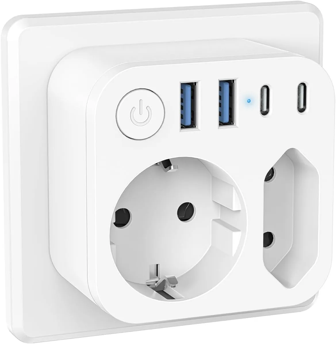 Steckdosenleiste mit USB (2 Typ-C), SUDEERY 2 Fach Mehrfachstecker mit Schalter, Doppelstecker für Steckdose, Wand Lade…