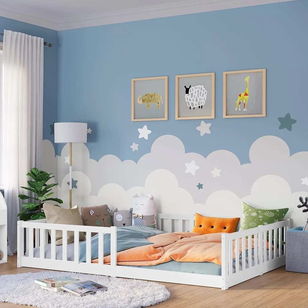 Bellabino Vere Bodenbett 140x200 cm – Montessori Kinderbett mit Rausfallschutz & Lattenrost – Massives Kinder Bett für …