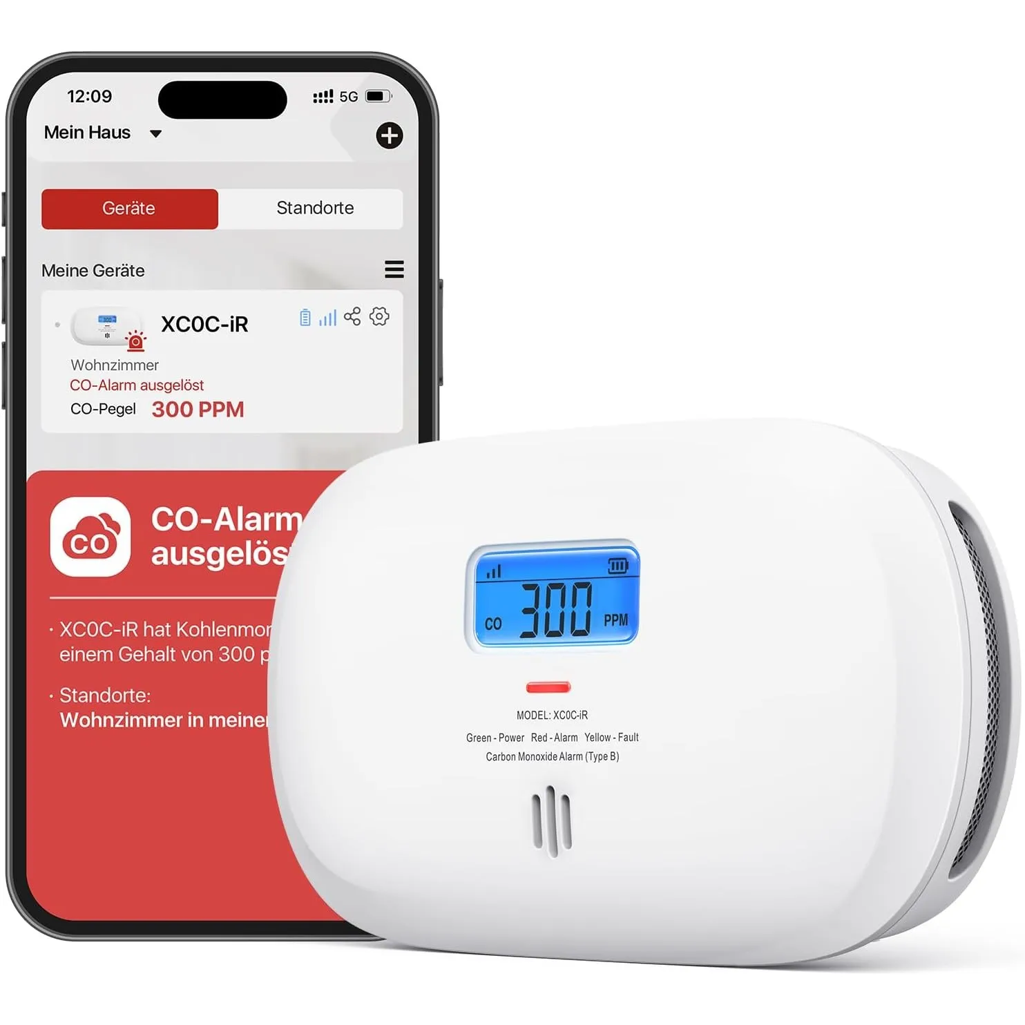 X-Sense Smart Kohlenmonoxid Melder XC0C-iR, TÜV Rheinland Zertifiziert, Stummschaltung per App, CO Melder mit LCD-Digit…