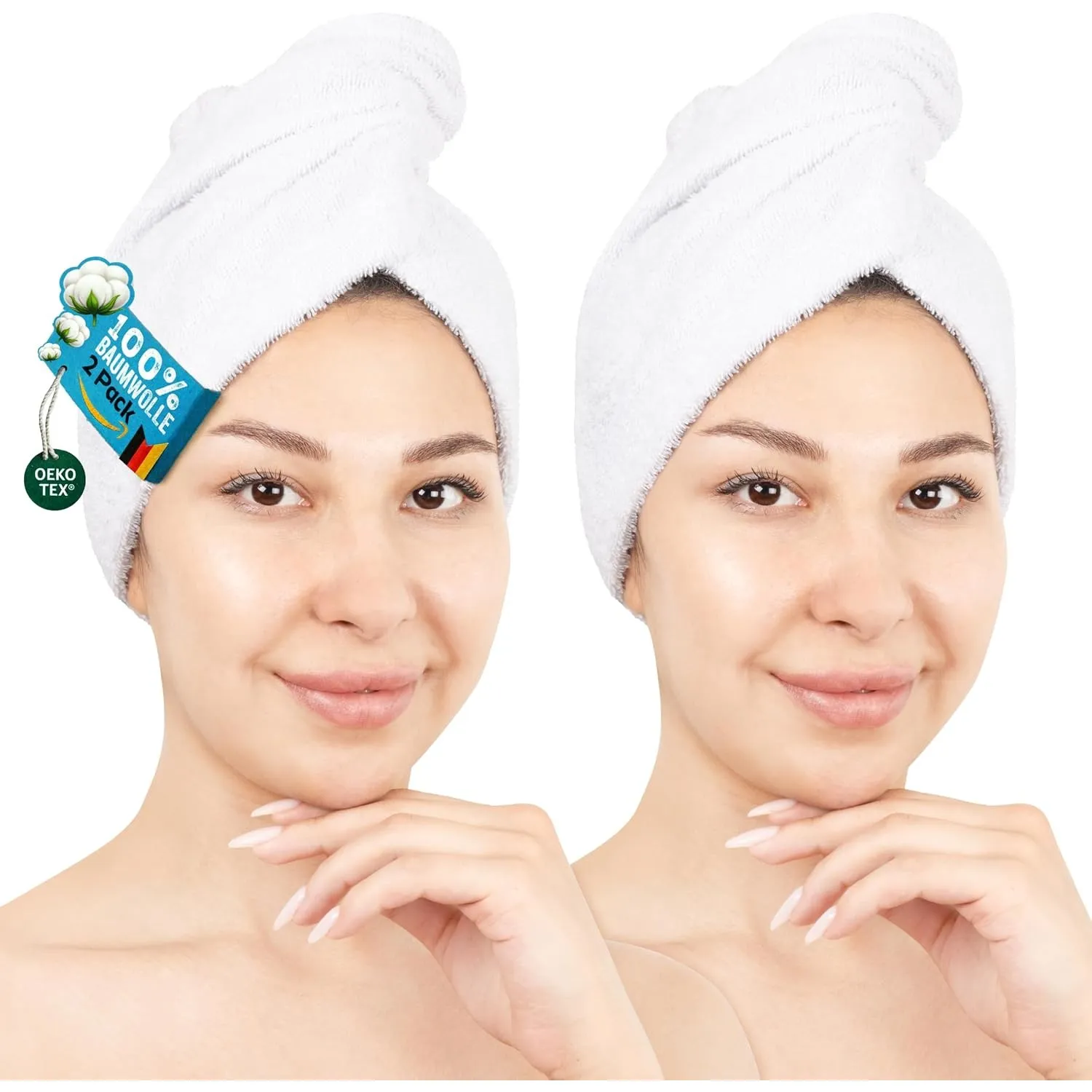 Hammetex Haarturban 2er Set mit Knopf, Haarhandtuch 100% Baumwolle