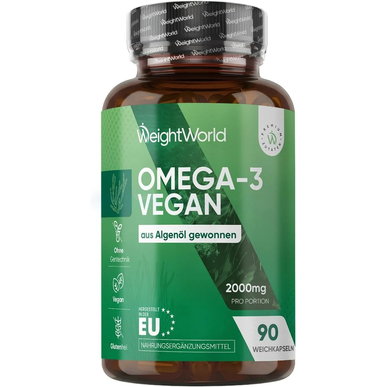 WeightWorld Omega 3 Vegan - 2000mg Omega 3 Algenöl - 90 Weichkapseln