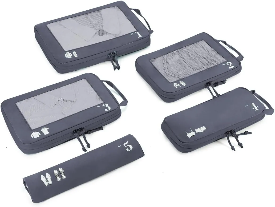 ECOHUB 5 Teilige Kompression Koffer Organizer Set für Rucksack Compression Packing Cubes Packwürfel Kofferorganizer Pac…
