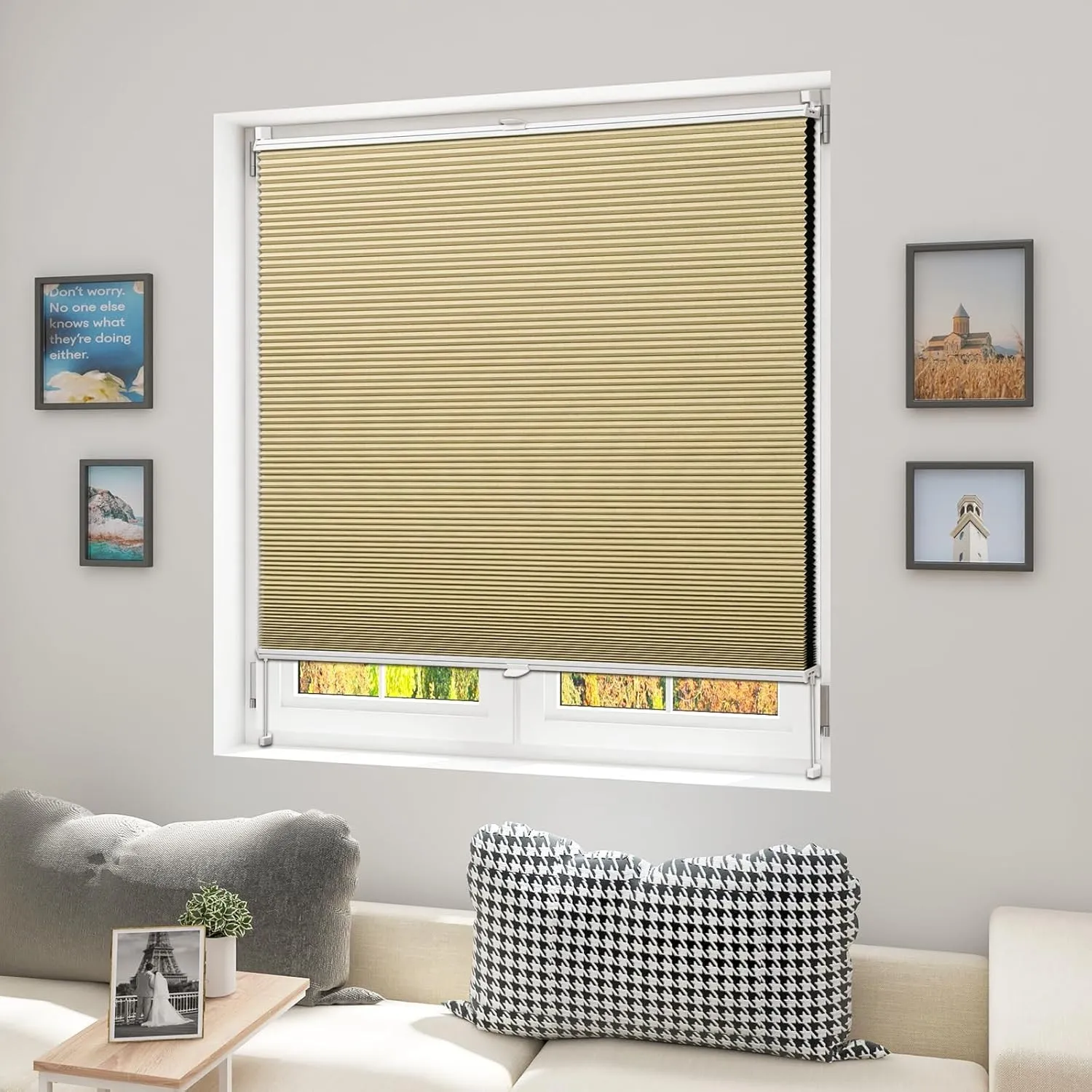 WOLTU Wabenplissee ohne Bohren verdunkelung Thermo Doppelplissee Klemmfix Zweifarbig 80x200 cm Beige-Weiß, Plissee Falt…
