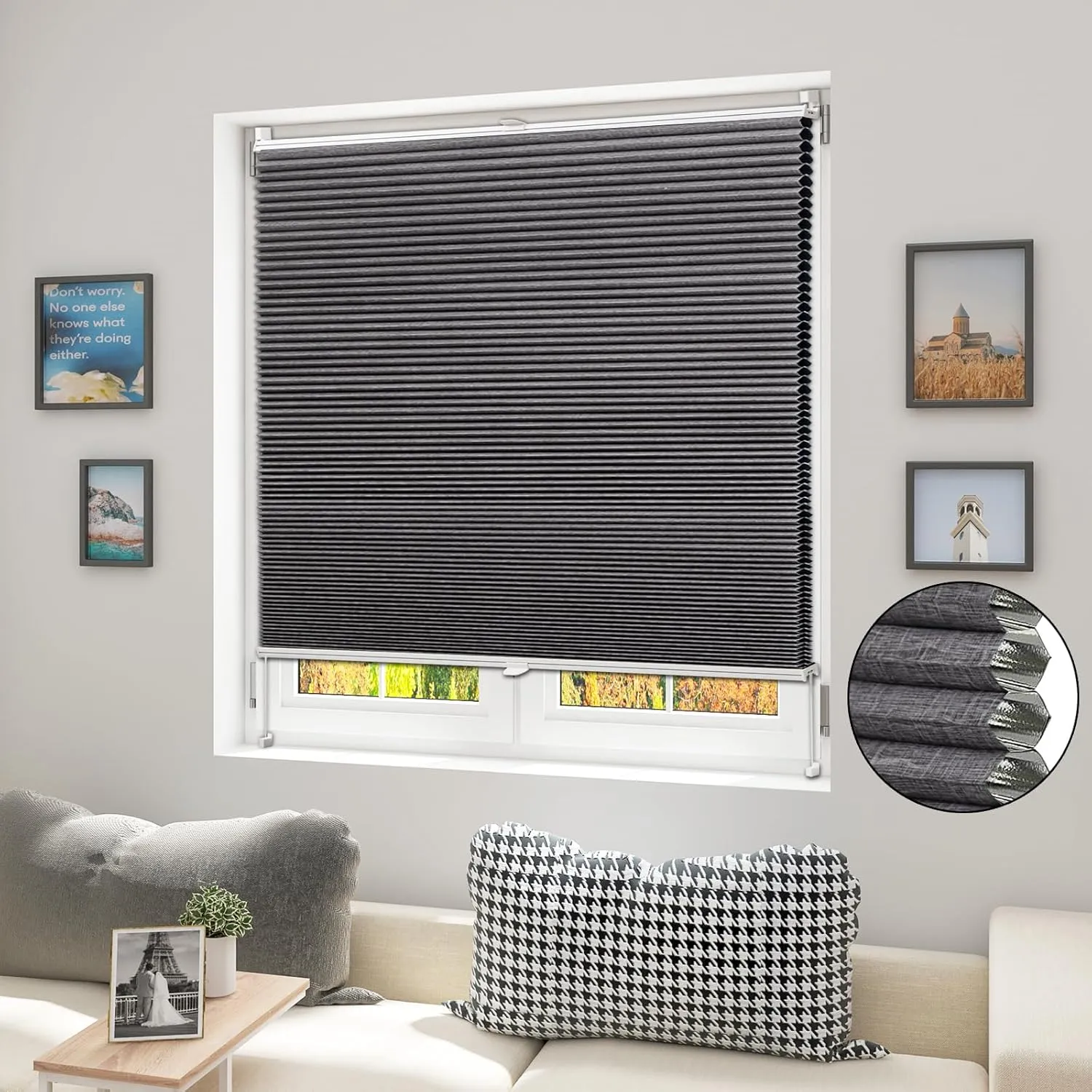 WOLTU Wabenplissee ohne Bohren verdunkelung Thermo Doppelplissee Klemmfix Zweifarbig 90x100 cm Dunkelgrau-Weiß, Plissee…