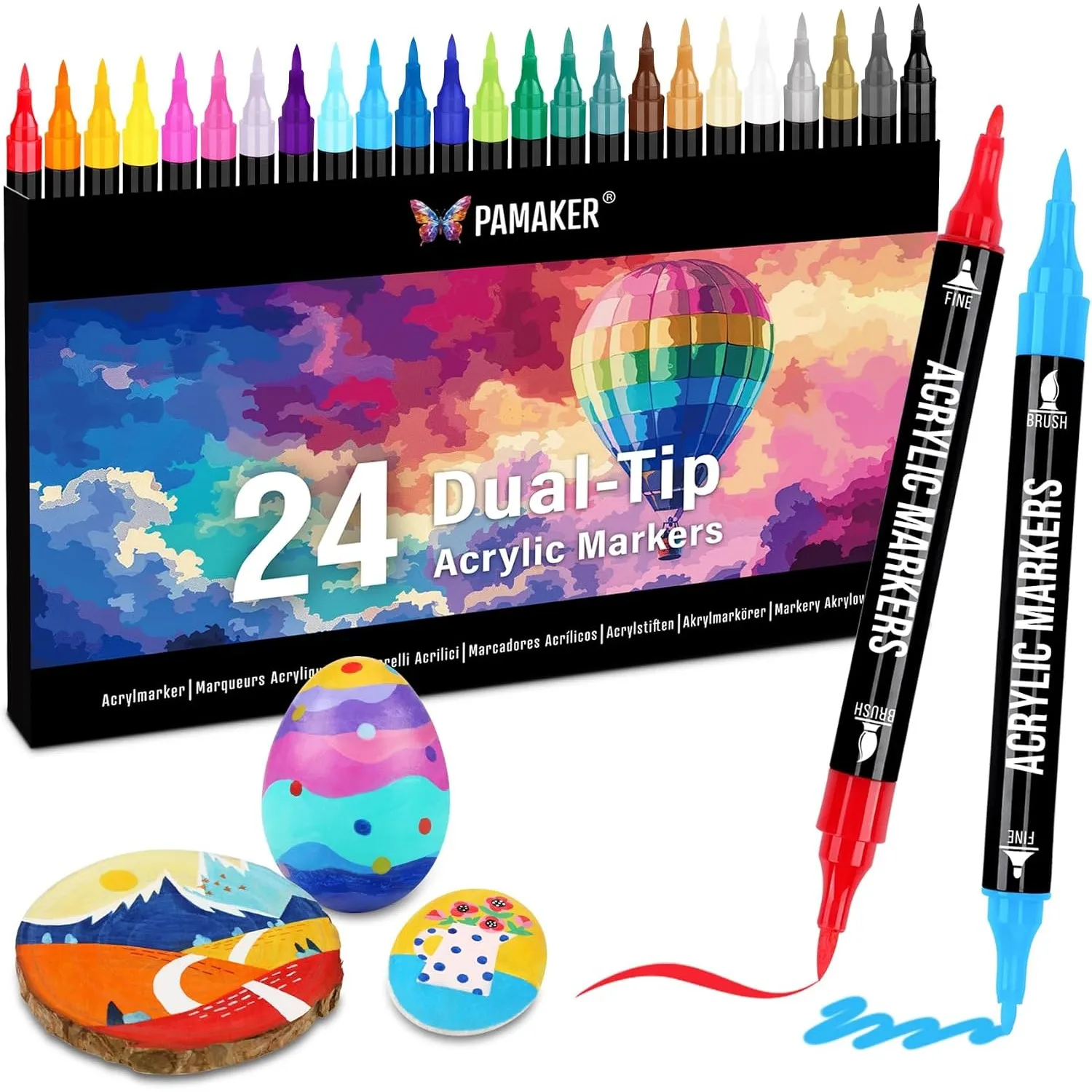 Acrylstifte Acryl Marker Set, 24 Farben Dual Tip mit dünner & dicker Spitze