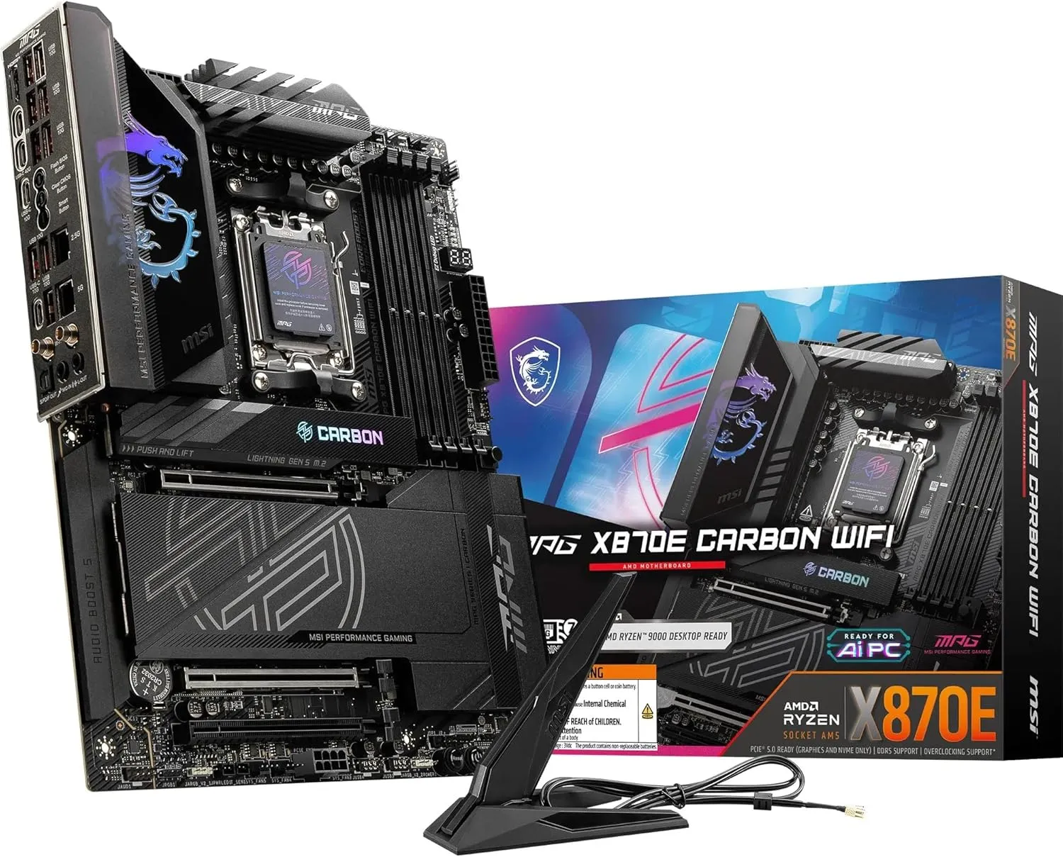 MSI MPG X870E Carbon WiFi Mainboard, ATX - Unterstützt AMD Ryzen 9000/8000/7000 Prozessoren, AM5-110A SPS VRM, DDR5 Mem…