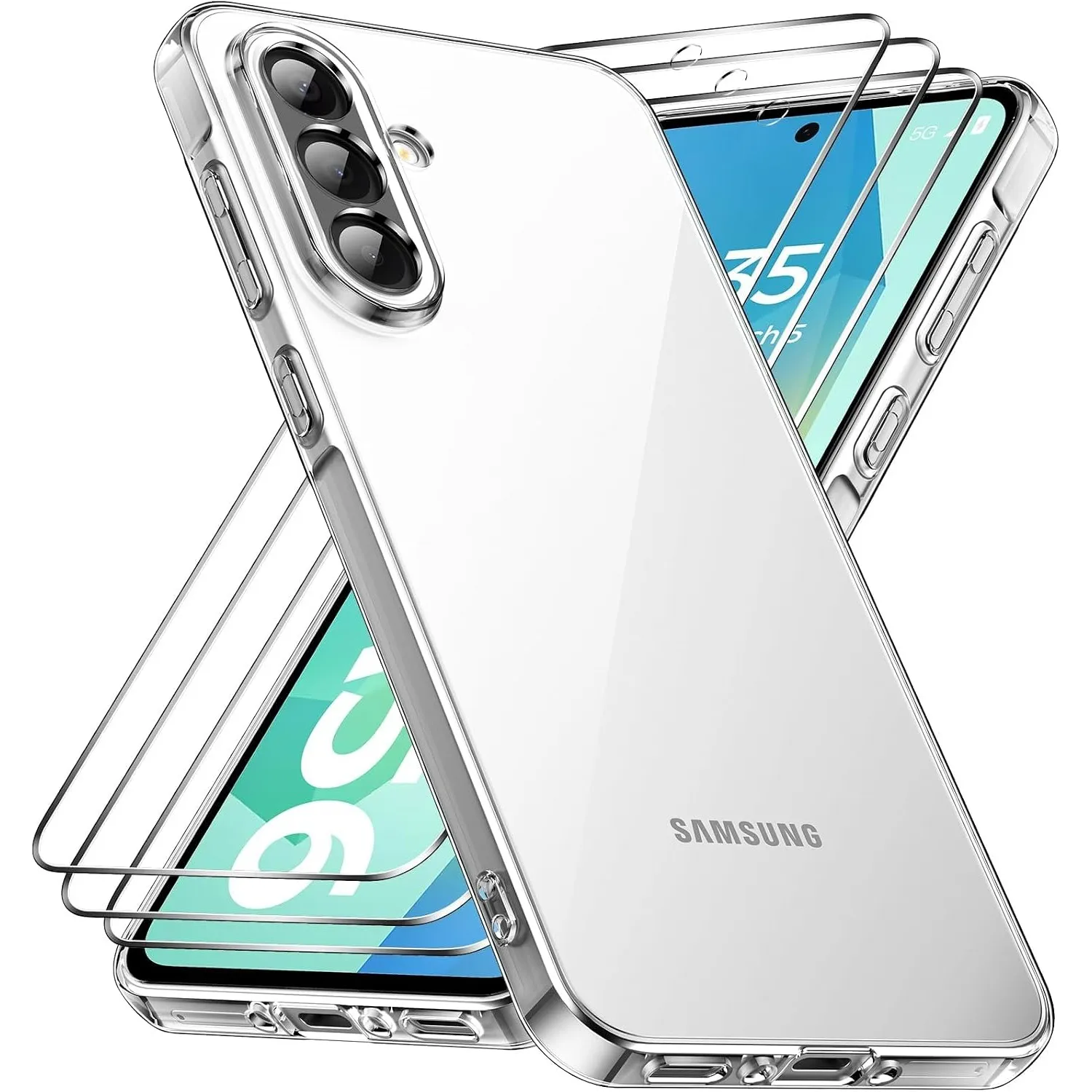 caslord Hülle für Samsung Galaxy A56 5G, 1 Handyhülle mit 3 Stück Hartglas, Weiche TPU Transparent Stoßfest Schutzhülle…