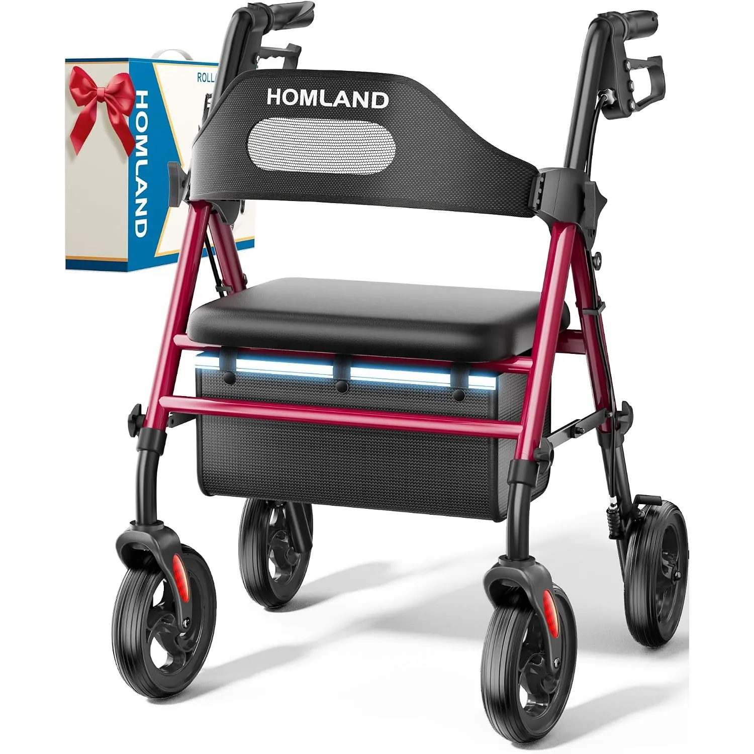 HOMLAND Rollator faltbar und leicht mit Sitz, Rollatoren 159 kg belastbar