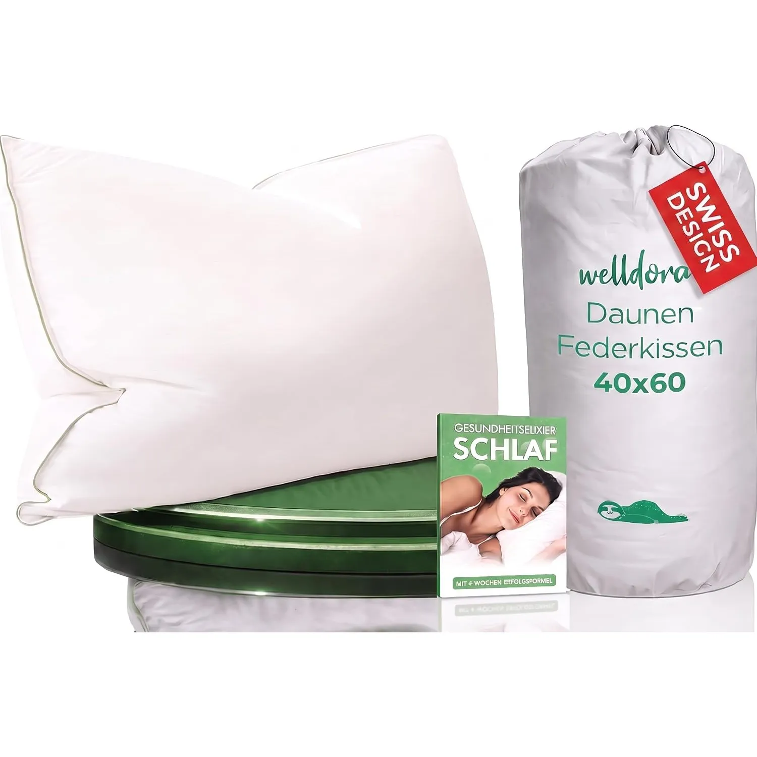 Welldora Kopfkissen 40x60, Premium 3-Kammer, Daunen & Federn, komfortweich