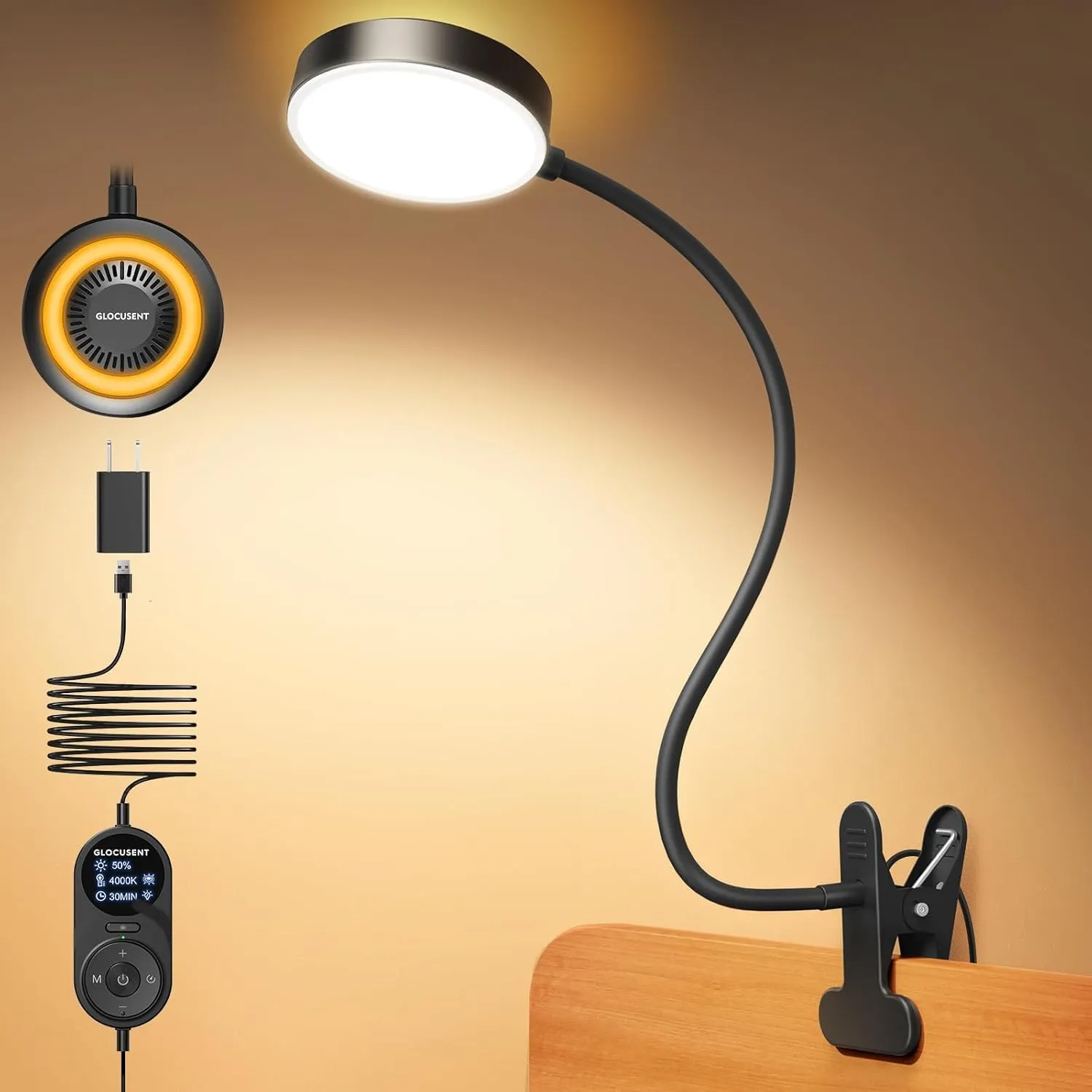 Glocusent Leselampe Bett, 72 LED Klemmlampe mit 3 Farben & 5 Helligkeiten, Flexibel Bettlampe mit Amber Nachtlicht, 30/…