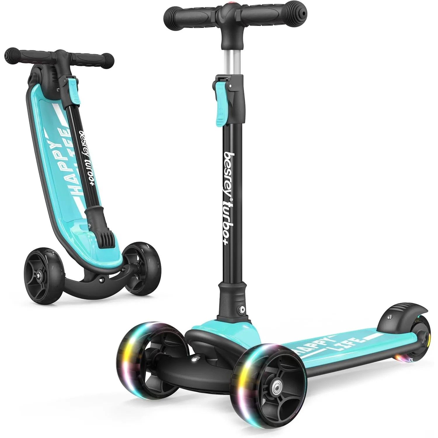 besrey Kinder-Scooter – Big Wheels Faltbarer Tretroller mit blinkenden LED-Lichtern für Jungen und Mädchen, 4 Stufen hö…