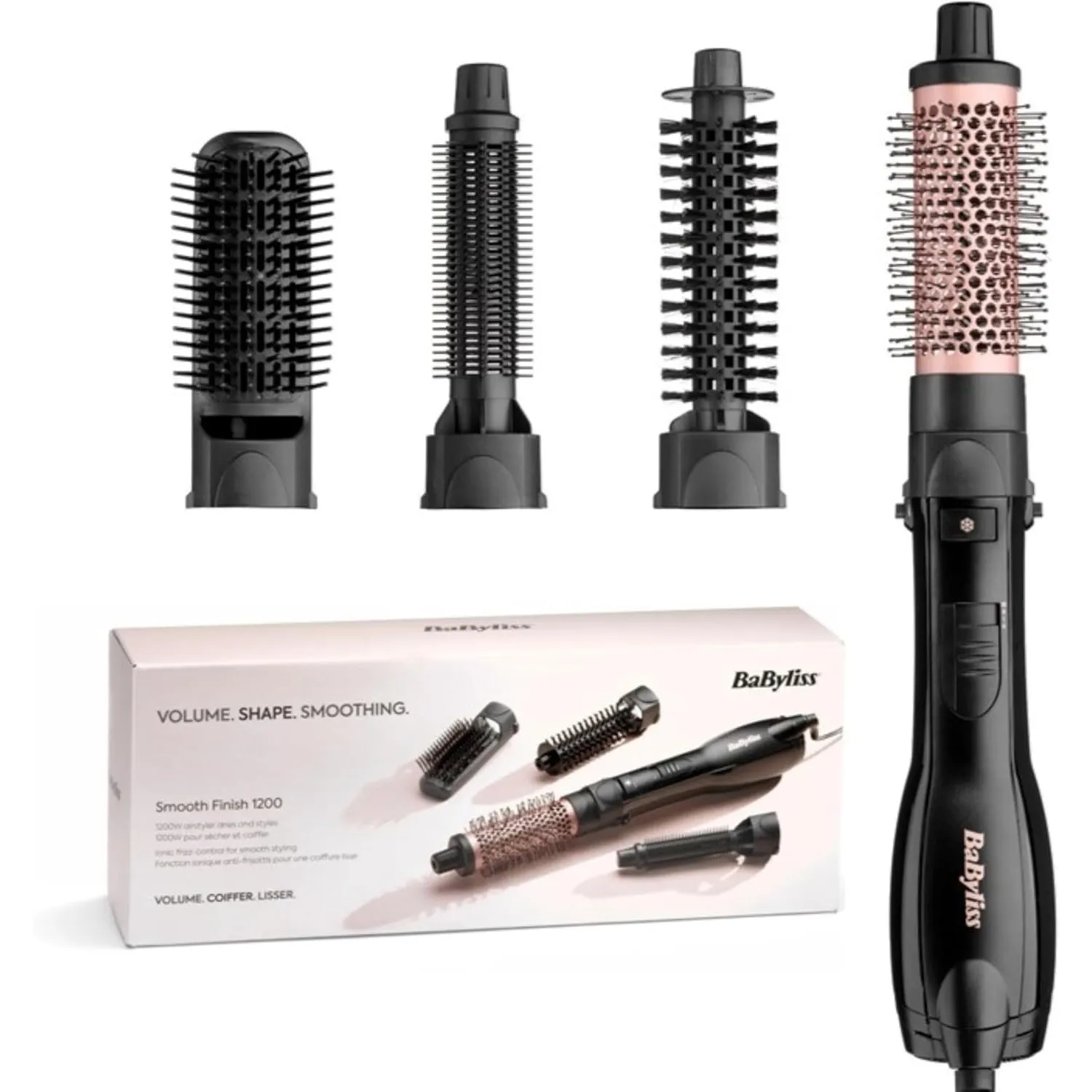 BaByliss Smooth Finish 1200 – 4‑in‑1 Warmluftbürste zum Trocknen, Formen, Glätten & Volumenstyling, Ionen‑ & Keramiktec…