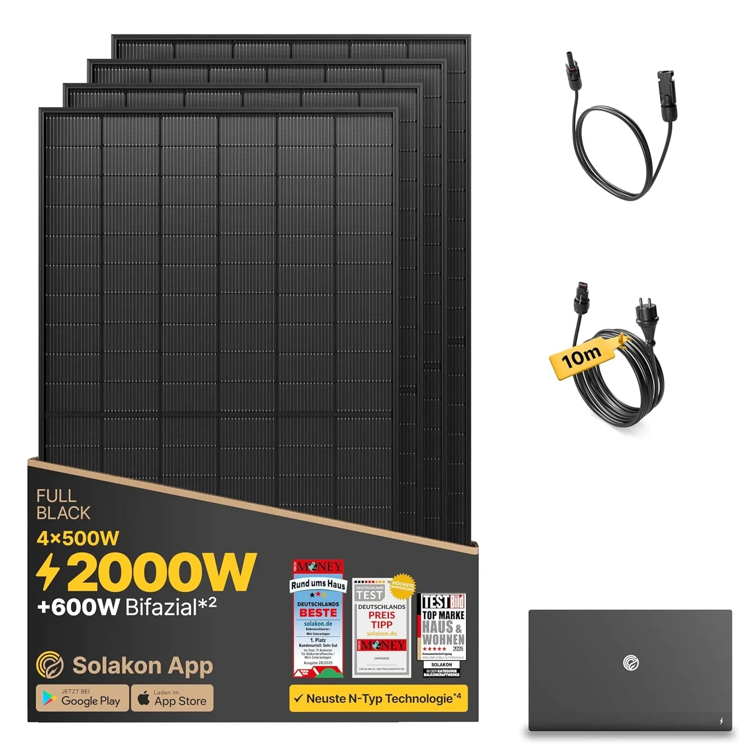 Solakon® 2000W Balkonkraftwerk mit Speicher - 2000 Watt komplett Steckdose & 800W Hybrid-Wechselrichter - Solaranlage K…