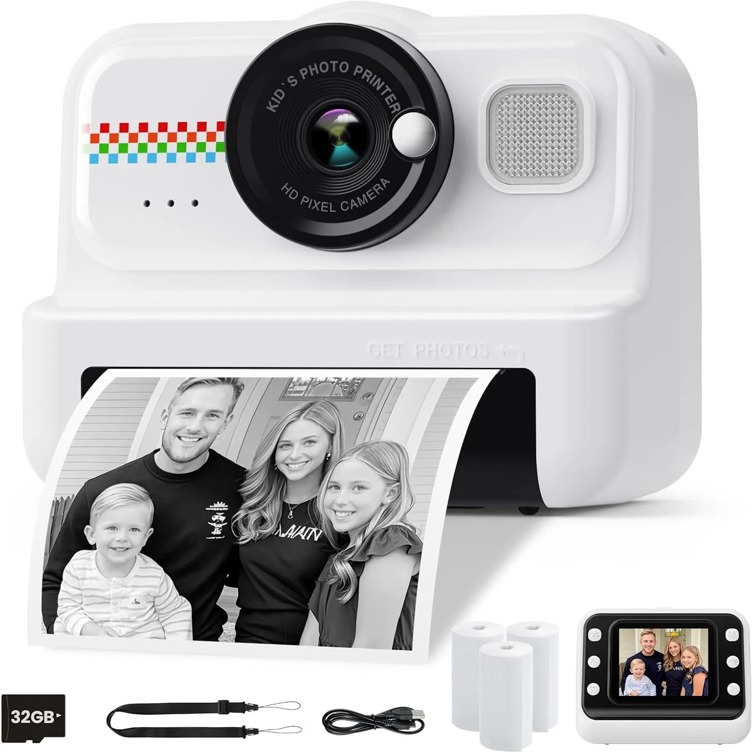 HiMont Kinderkamera Sofortbildkamera, 1080P Sofortbildkamera Kinder mit 32GB Karte & 3 Rollen Druckpapier, lustige Kind…
