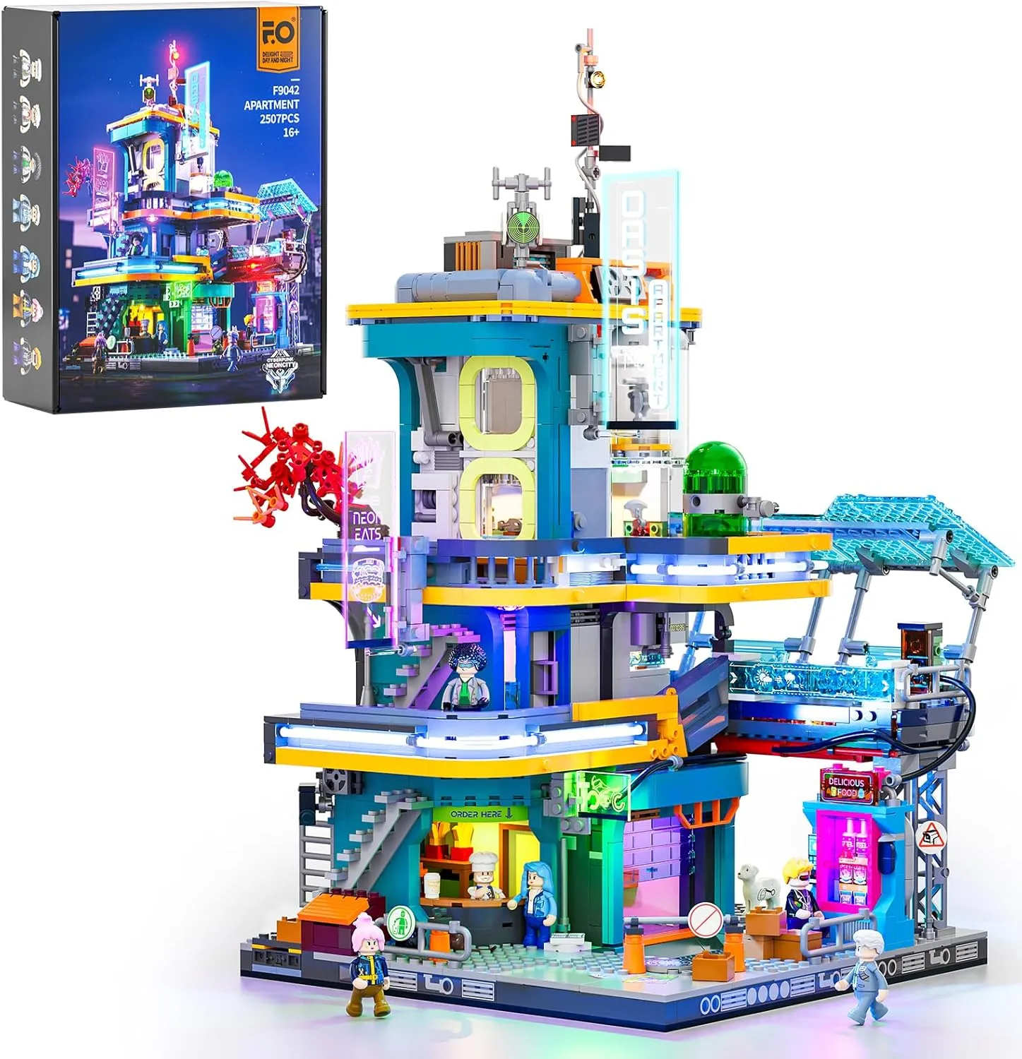 FUNWHOLE Cyberpunk Villa Illuminated Building Block Set - 2524 Pieces Future City Module Building Kit, Ideal Display Pi…