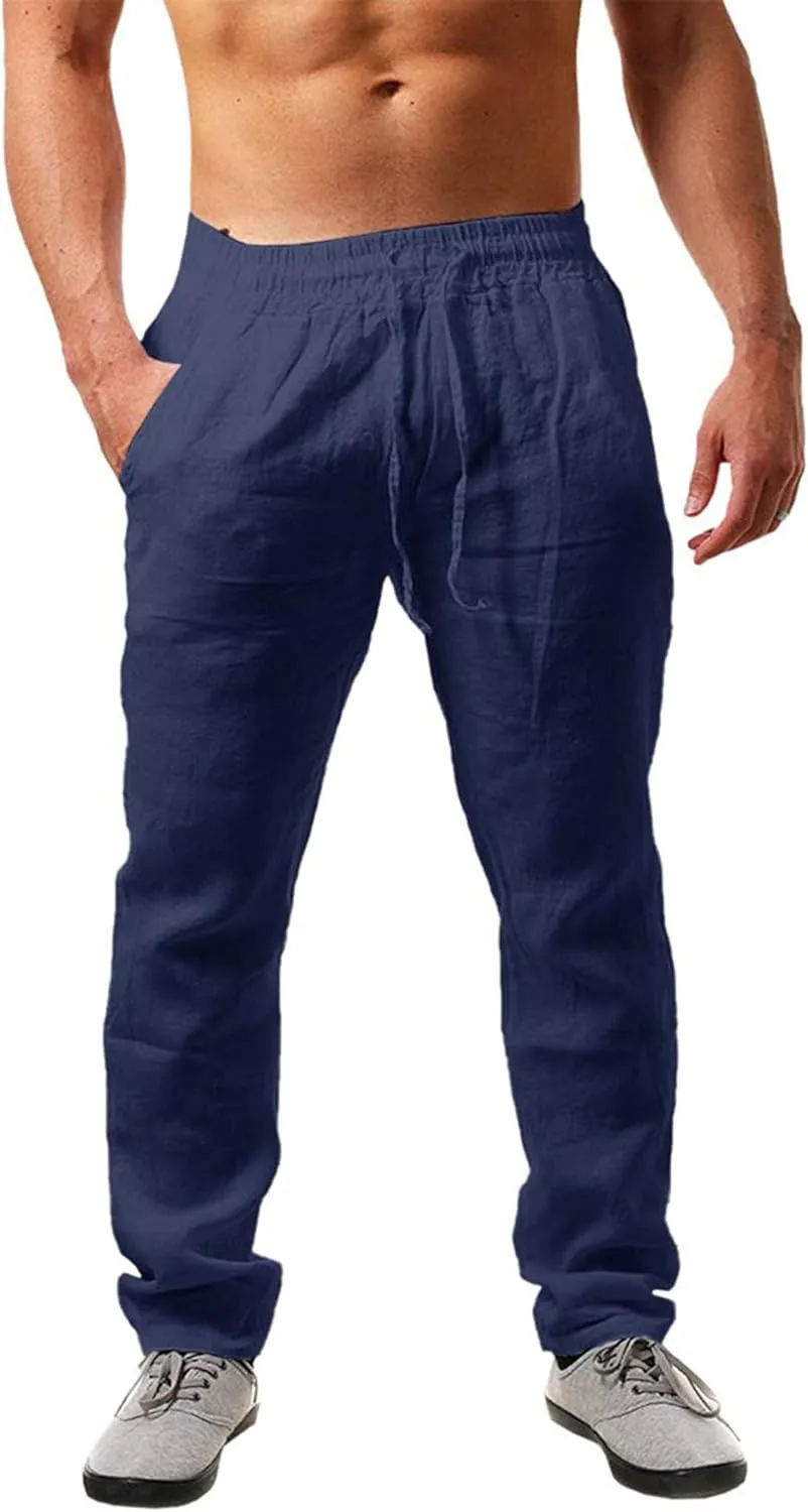 NEMXCE Leinenhose Herren Lang Leichte Sommerhose Herren Loose Fit Freizeithose mit Taschen Kordelzug für Urlaub Strand …