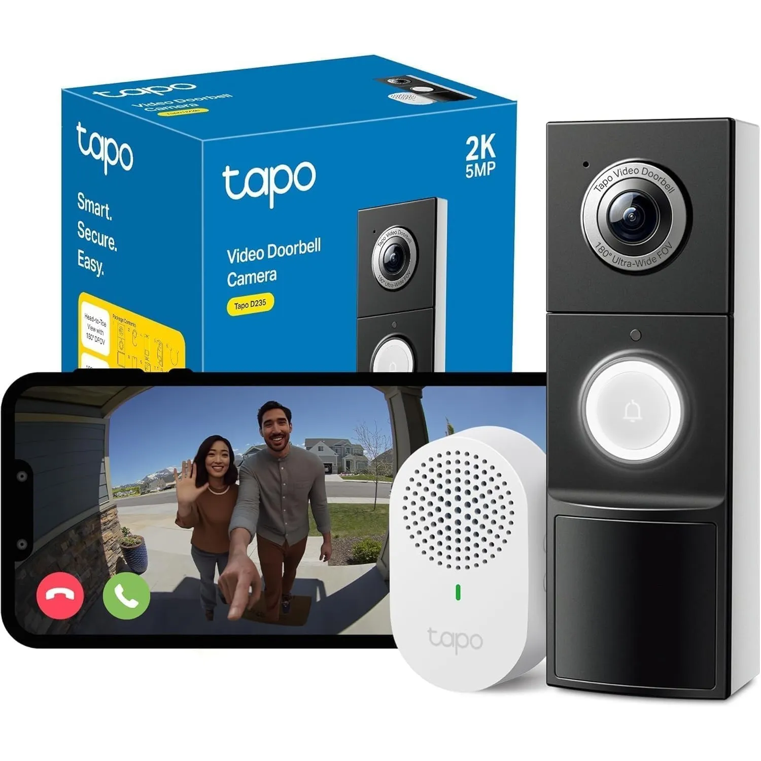 Tapo D235 Video-Türklingel Akku/Festverdrahtet (Video Doorbell) | Türklingel mit Kamera, 2K 5MP, Farbe Nachtsicht, 180°…