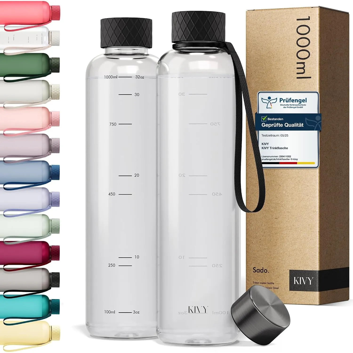 KIVY Trinkflasche 1l aus Tritan - Kohlensäure geeignet & Auslaufsicher