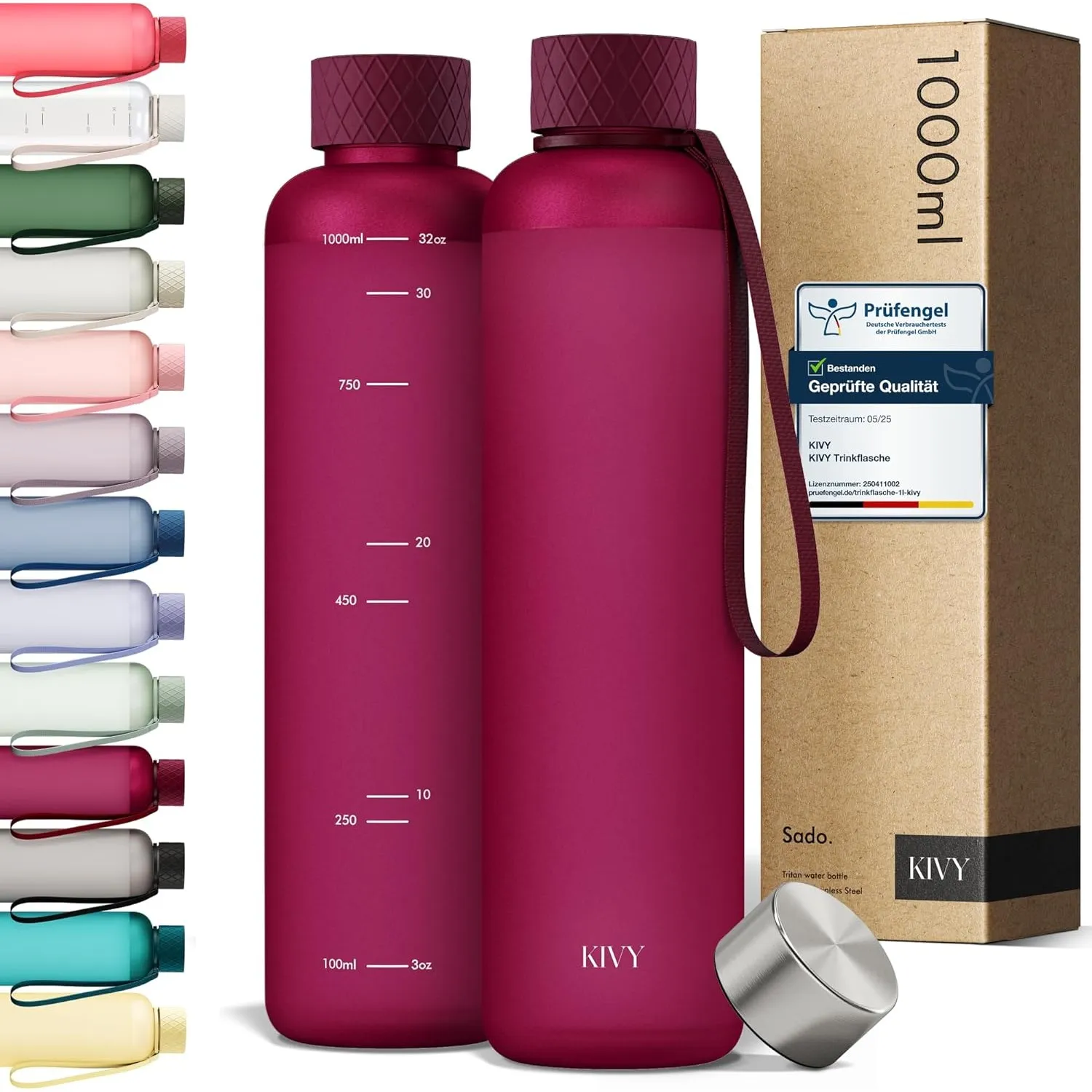KIVY Trinkflasche 1l aus Tritan - Kohlensäure geeignet & Auslaufsicher