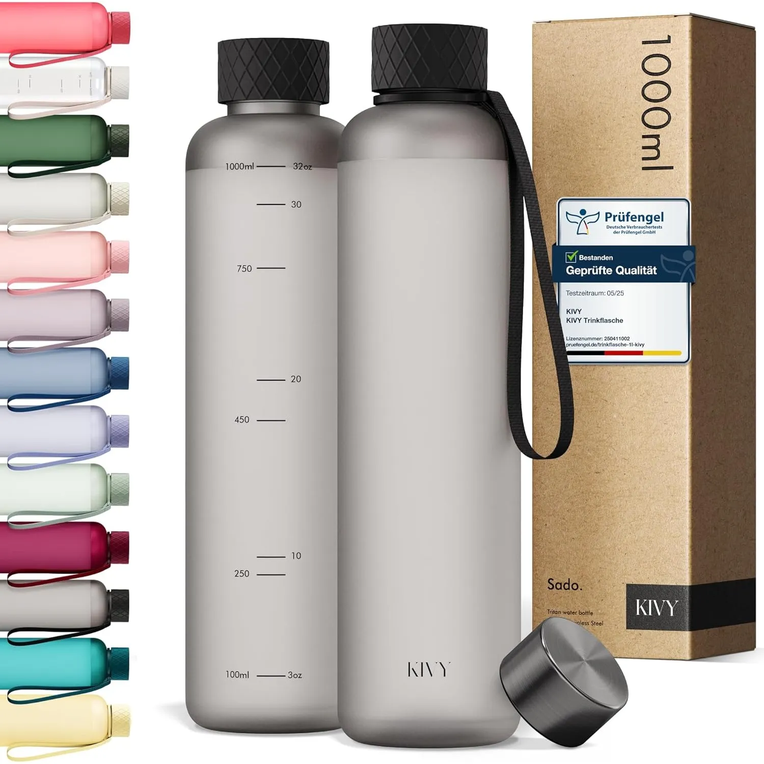 KIVY Trinkflasche 1l aus Tritan - Kohlensäure geeignet & Auslaufsicher
