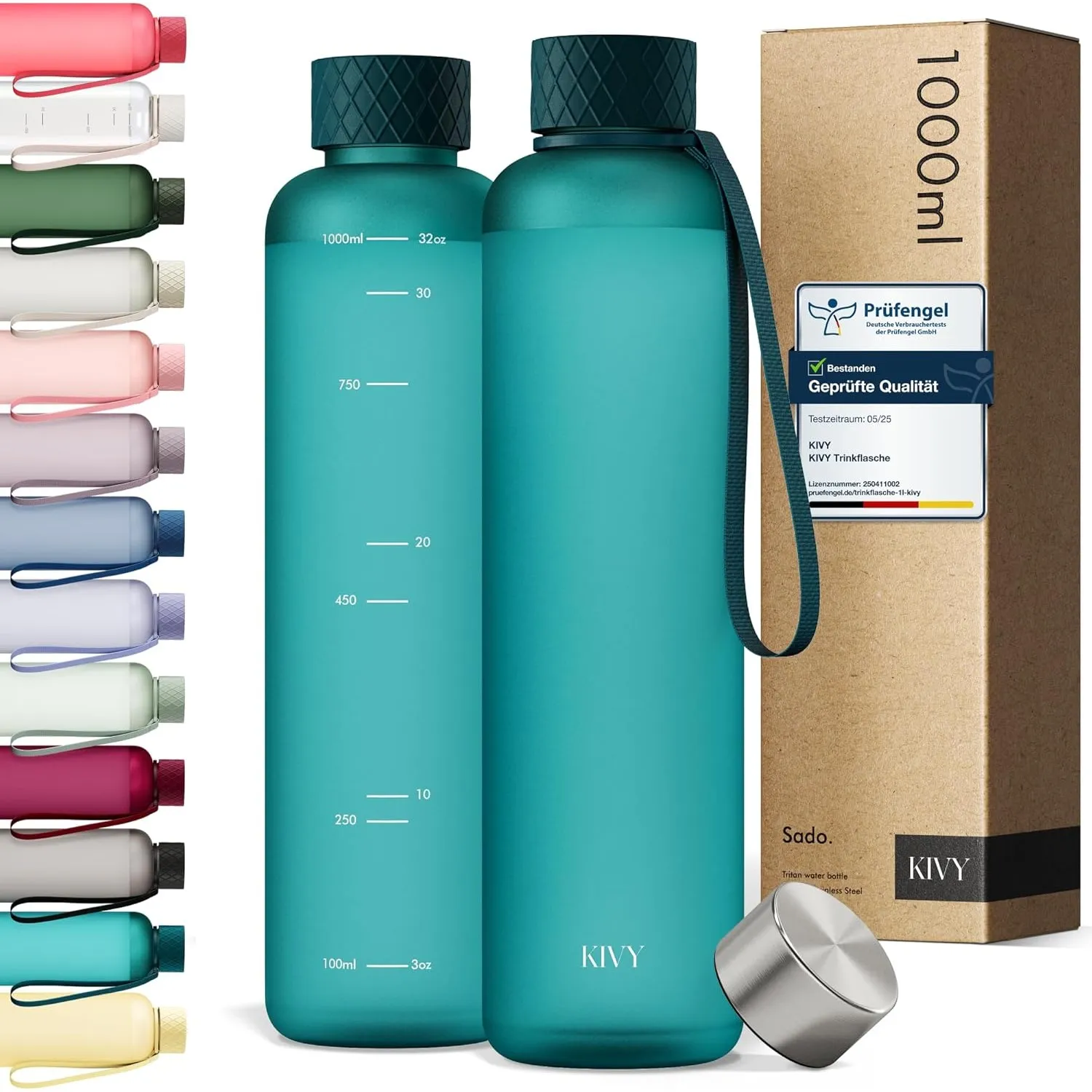 KIVY Trinkflasche 1l aus Tritan - Kohlensäure geeignet & Auslaufsicher | Für Sport, Schule & Büro - Sport Trinkflasche …