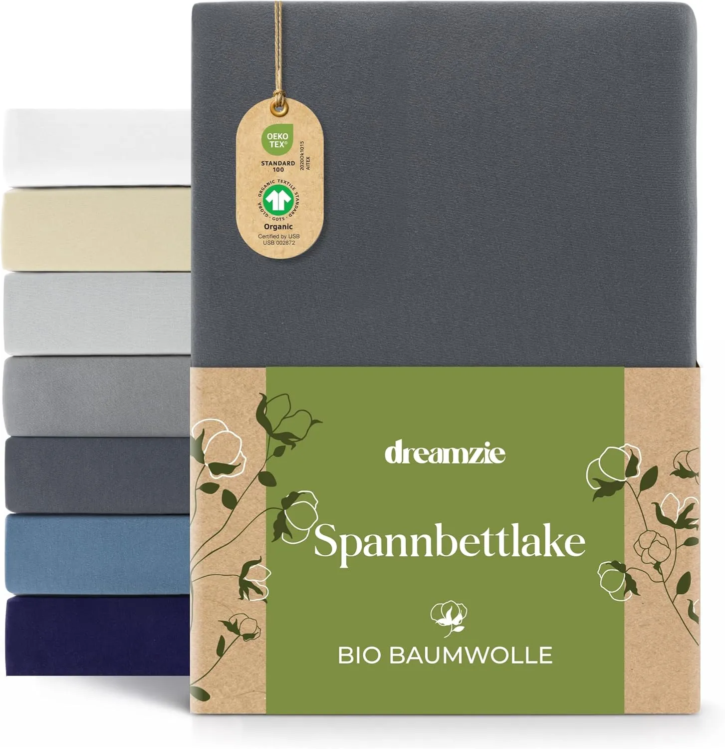 Dreamzie Premium Spannbettlaken 70x200 cm Dunkelgrau, Spannbetttuch aus 100% Jersey Biobaumwolle, 150 g/m² - Oeko-TEX