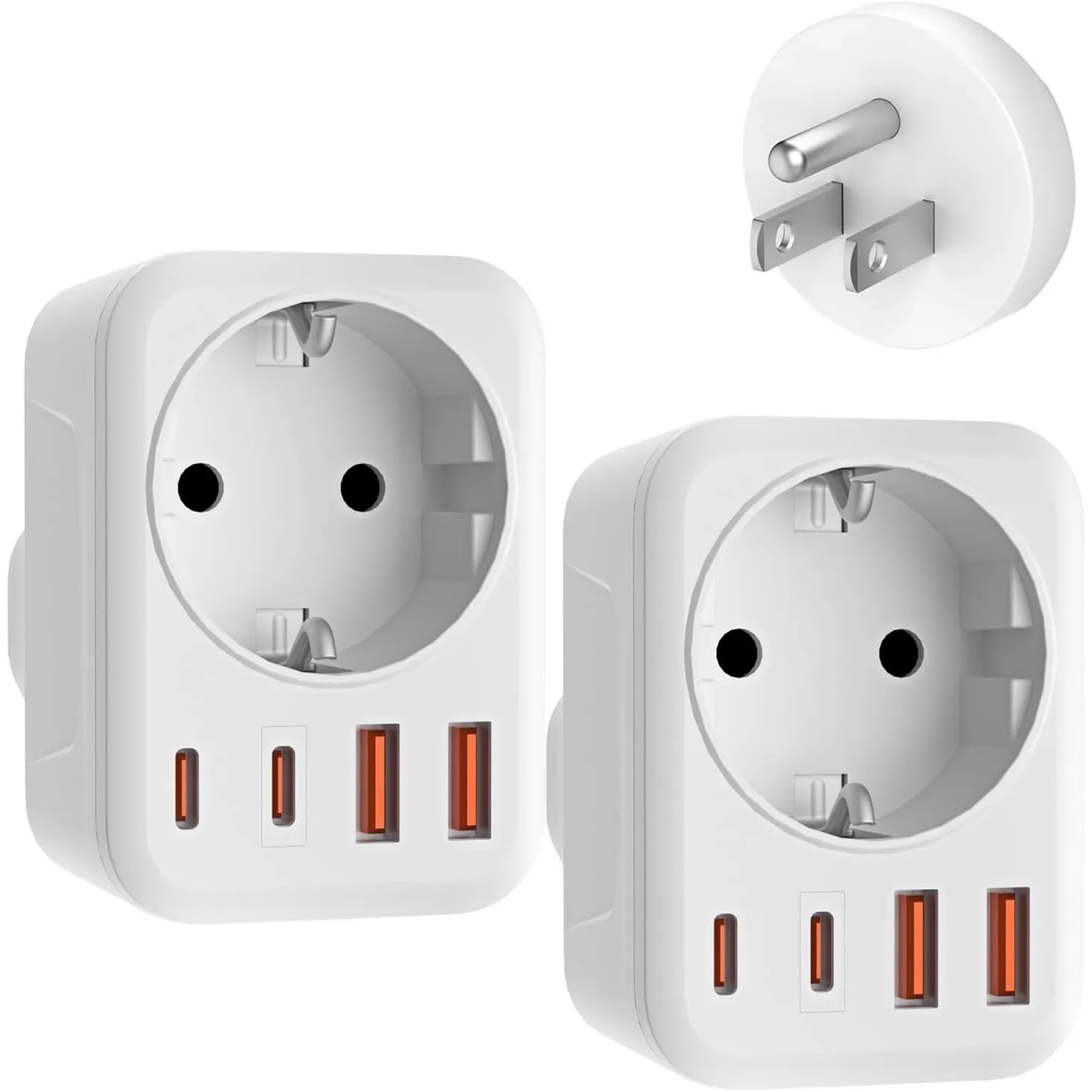 2 Pack USA Adapter Steckdose, 5-In-1 Adapter USA Deutschland Stecker mit 1 AC 2 USB-C 2 USB-A (3.4A), EU auf US Reisead…
