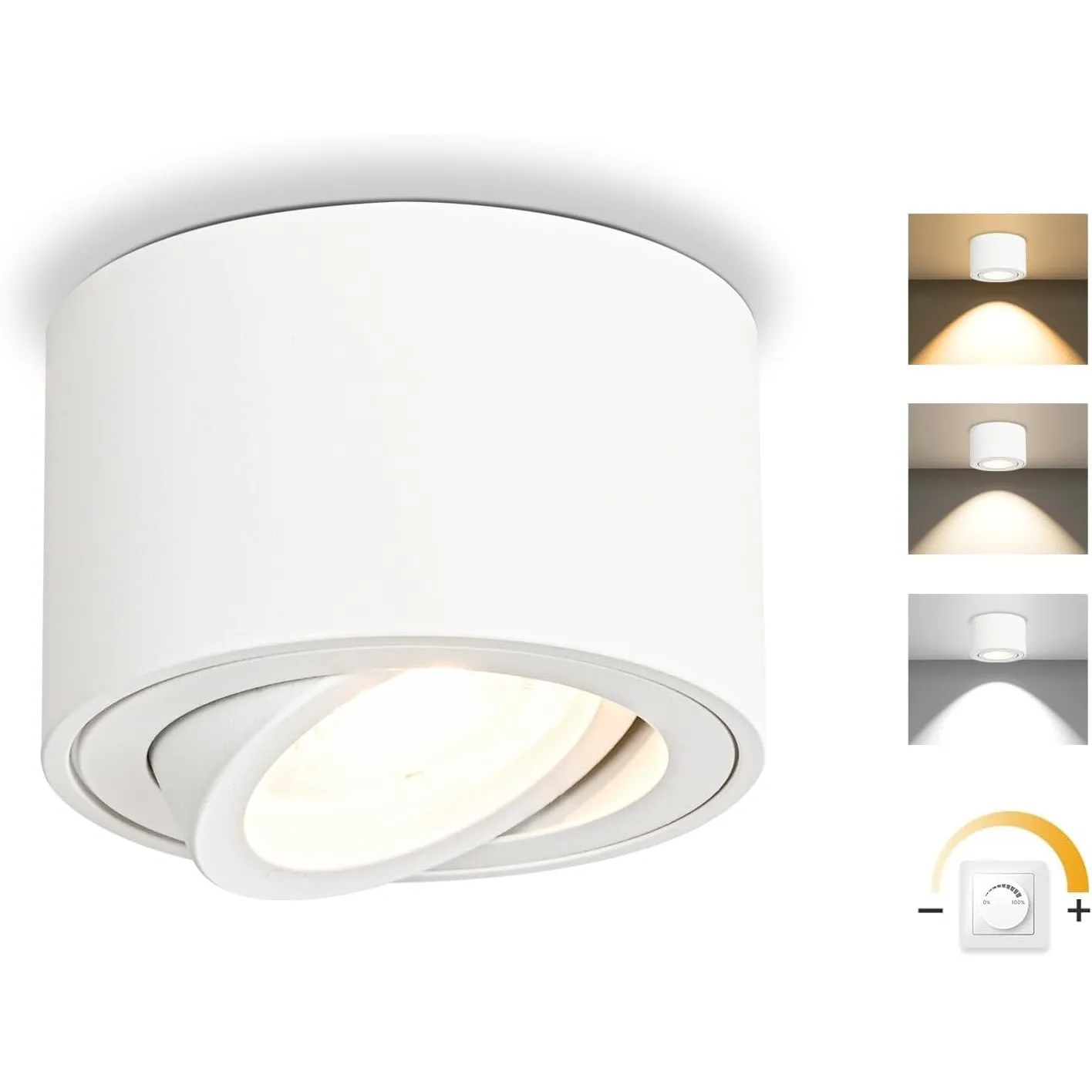 GeyouLux LED Aufbauspots Dimmbar, Ø80x50mm Deckenspots Weiß Rund 1 Stück