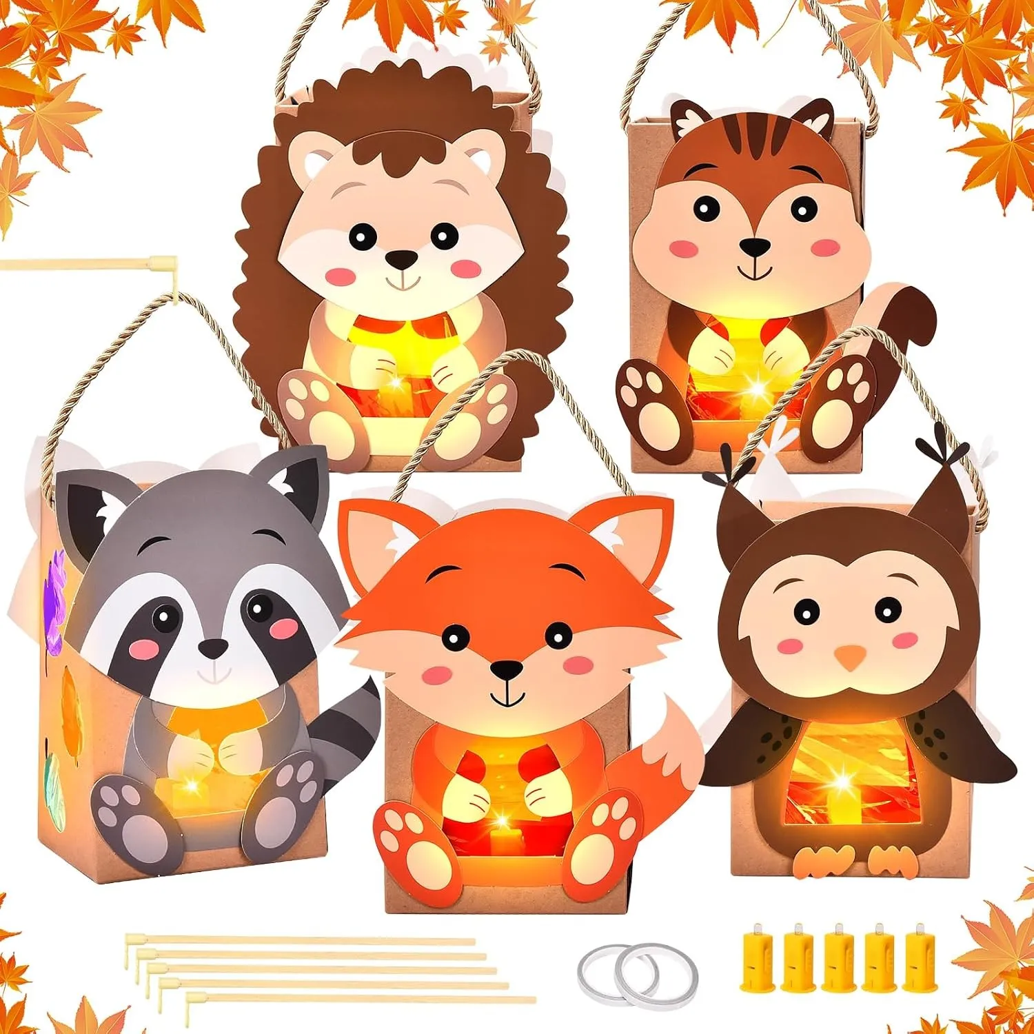 Herefun 5 Stück Herbst Laternen Bastelset, Laterne Kinder Bastelset, Herbst Windlichter zum Basteln Fuchs Eule Waschbär…